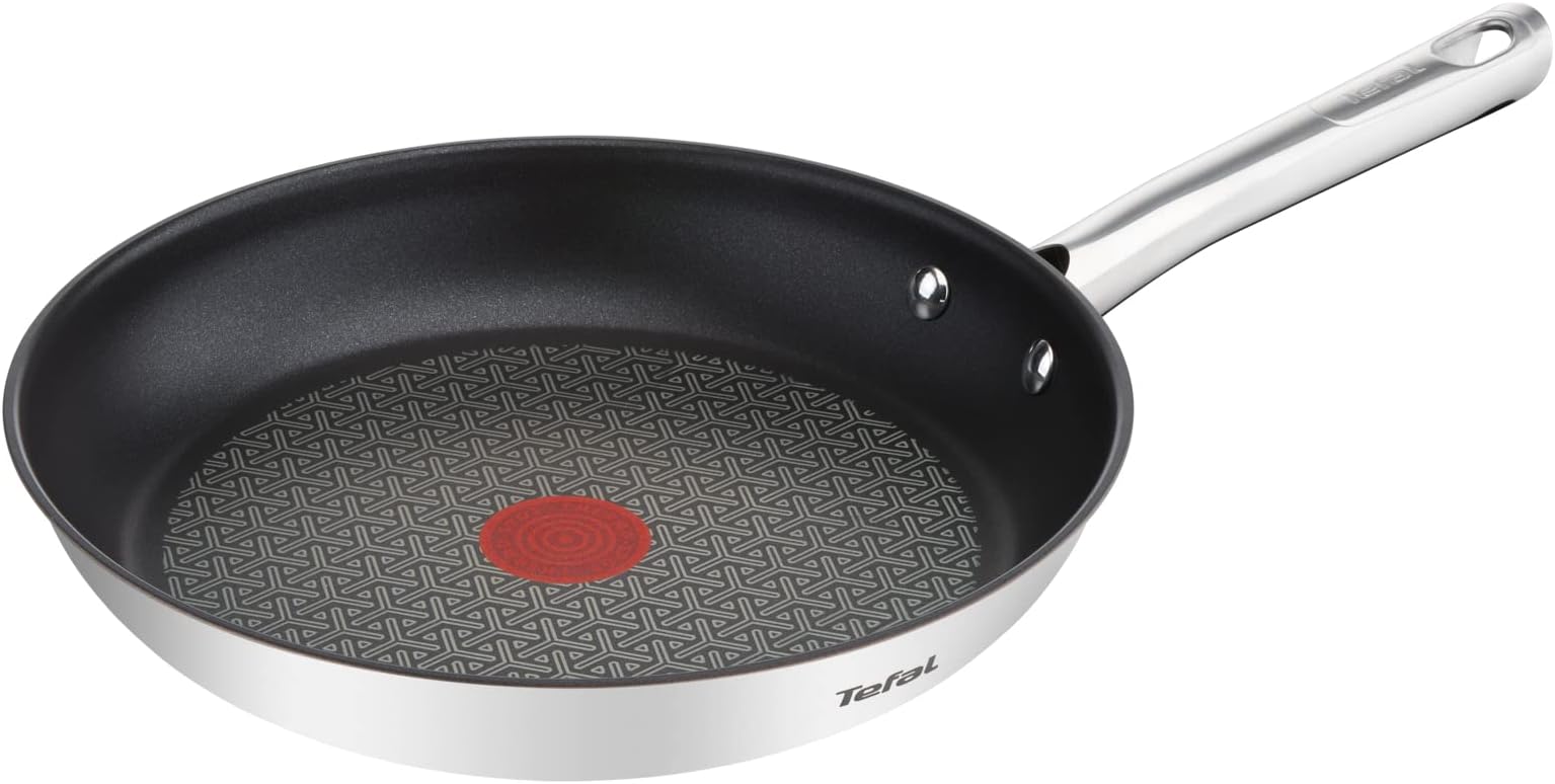 Tefal Duetto Pan A70404 | 24 cm | Safe Non-Stick Coating | Temperature Indicator Thermo-Spot | Healthy Cooking | Stainless Steel Cookware | Cooking and Searing | Induction