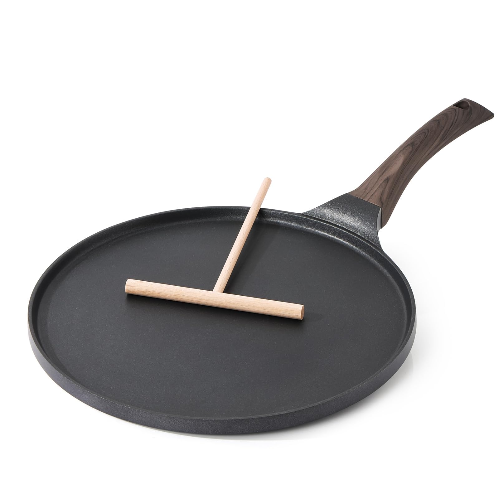 SENSARTE Schwarze Crepe Pfanne 30cm Antihaftpfanne Omlettpfanne Pfannkuchen flache Pfanne mit Schweizer Granit Antihaftversiegelung, Bakelitegriff, Induktions Kompatibel