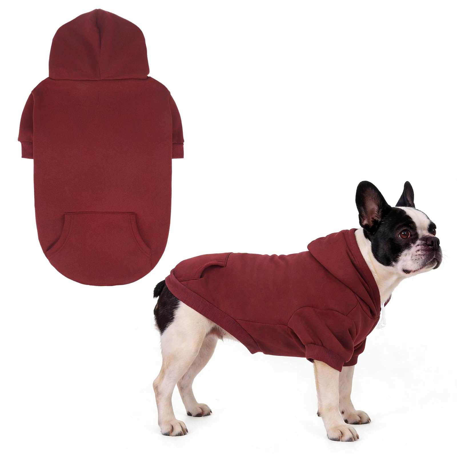 KOOLTAIL Basic Dog Hoodie - Soft, Warm Dog Sweater with Leash Hole, Pocket - Dog Winter Coat, Cold Weather Clothes for Small, Medium, Large Dogs, Puppy, Cat, Boys, Girls - Deep Red SM