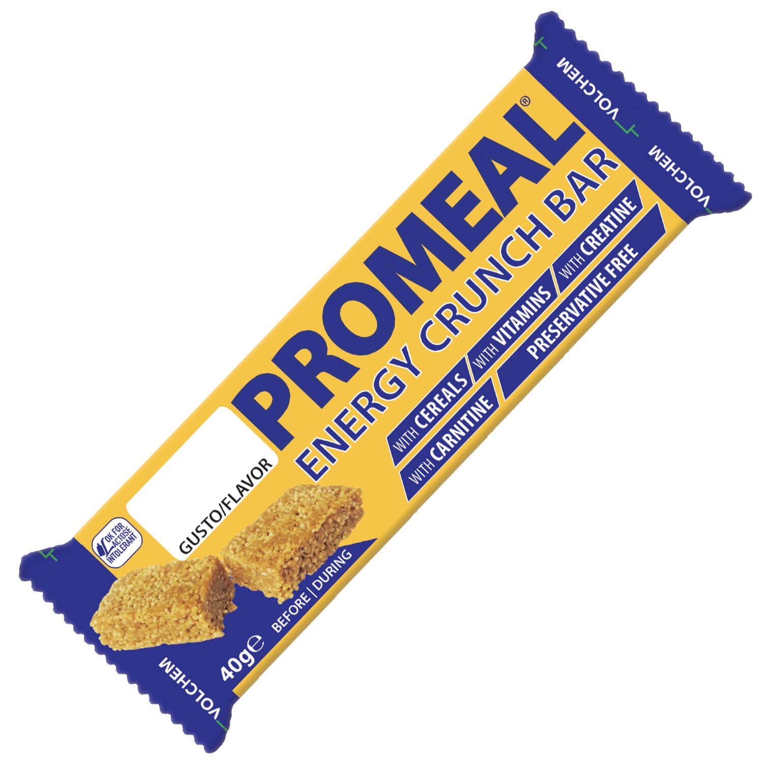 Volchem Promeal Energy Crunch, Barretta Energetica con Polimeri di Glucosio, Carnitina, Creatina e Vitamine, Senza Conservanti, Coloranti e Dolcificanti, Scatola da 30 Barrette, Gusto Miele, 1200 g