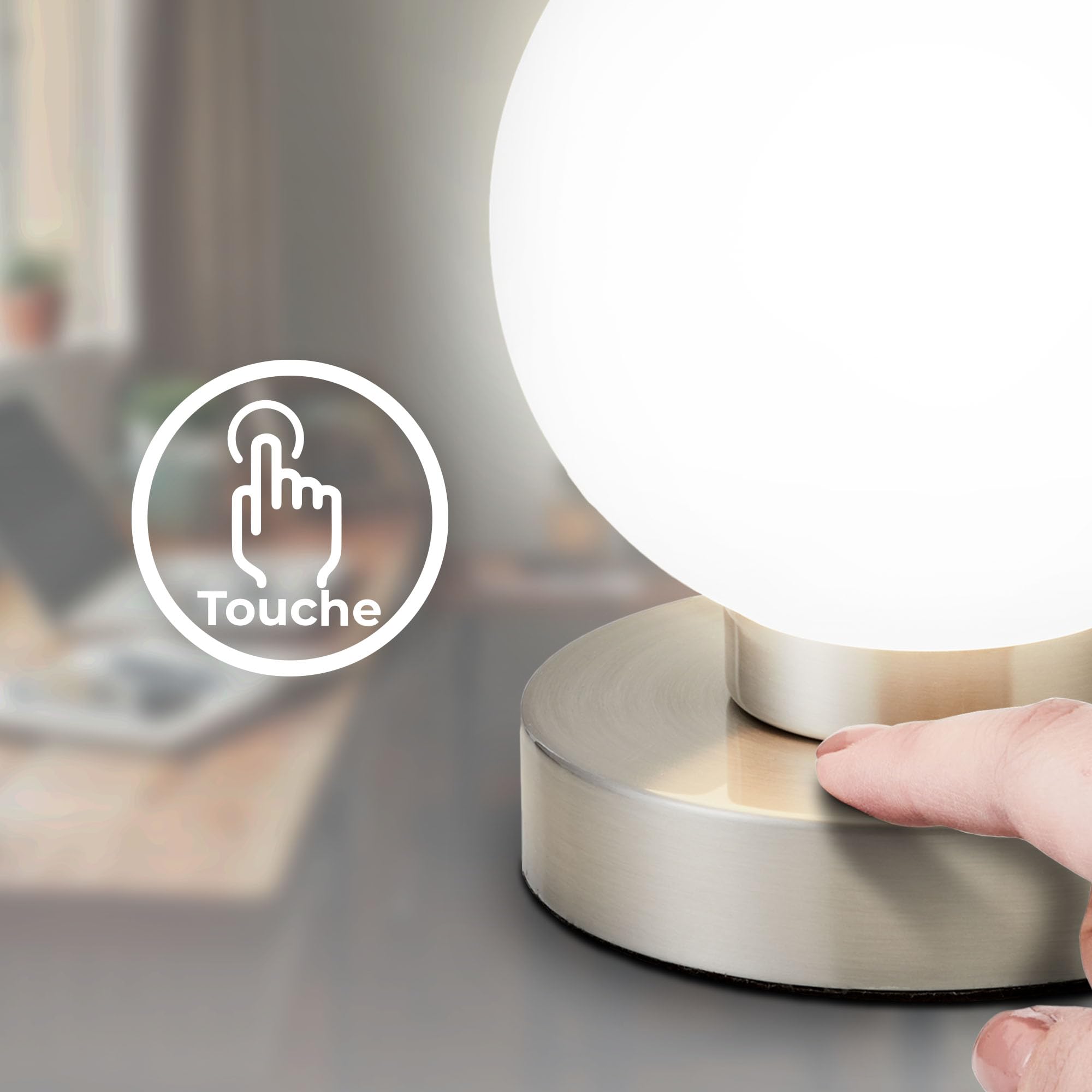 B.K.Licht lampe de chevet tactile 3 intensités, lampe de table avec fonction Touch, lumière de lecture, éclairage chambre, chambre enfant bébé, 3 niveaux de luminosité, Métal