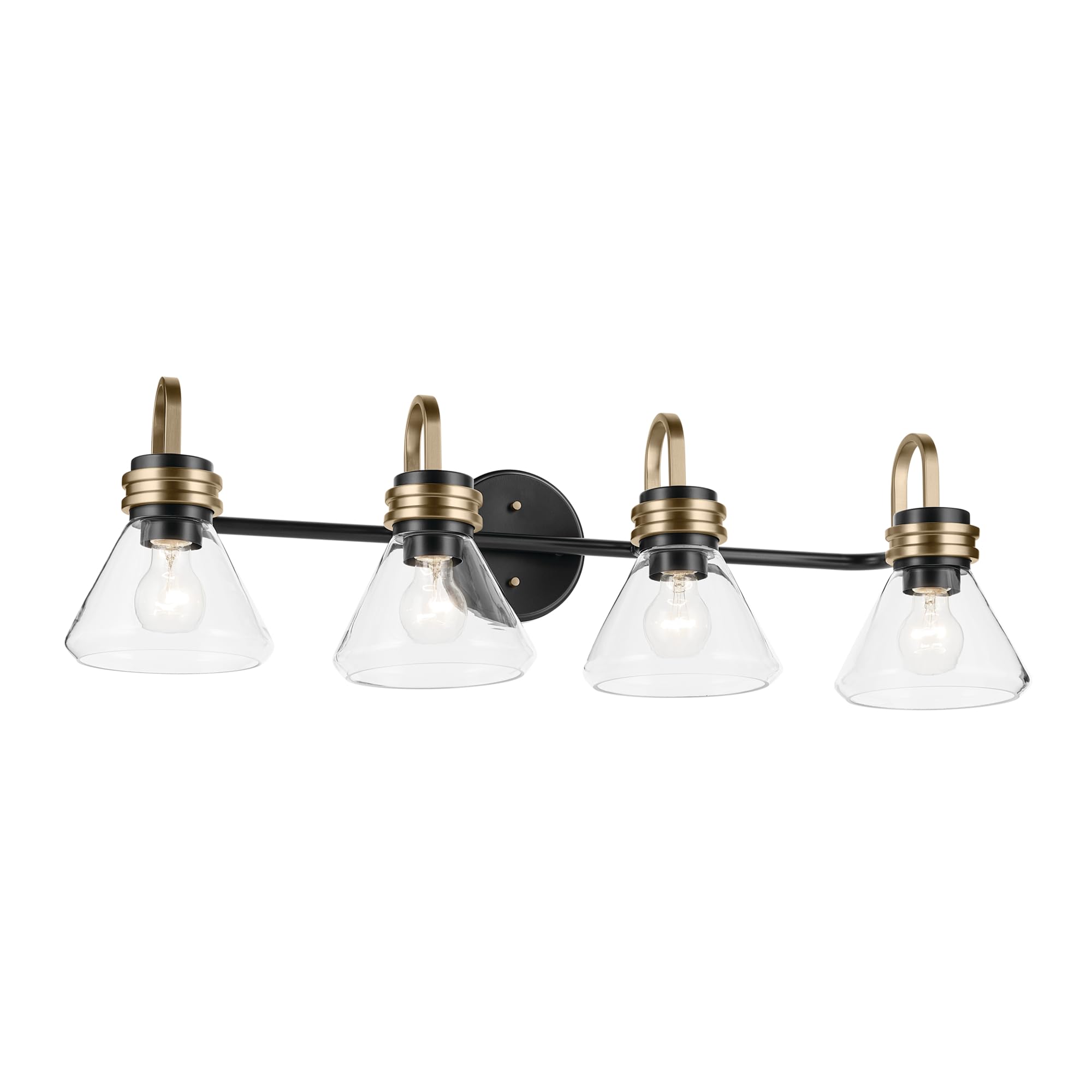 Kichler Farum 4-Light Bathroom Vanity Light, Black | Modern vanity light with clear glass for single or double mirrors (34" x 9.5"), 55156BKCLR