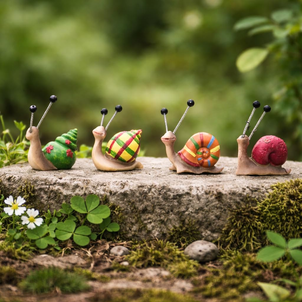 Garden Mile 4pc Snail Hand Painted Garden Ornaments Outdoor Animal Figurine Set Brightly Coloured Waterproof Resin Indoor Outdoor Ornaments For The Garden And Home Snail Animal Decorations โ image 1