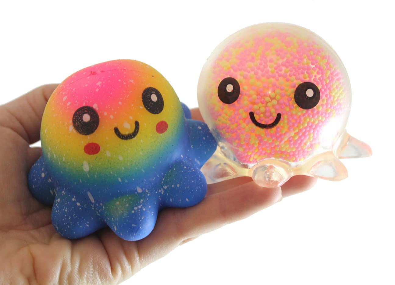 2 Octopi Stress Balls - Doh and Light Up Octopus - Air and Styrofoam Bead Filled Squeeze Stress Balls - Sensory, Stress, Fidget Toy Super Soft