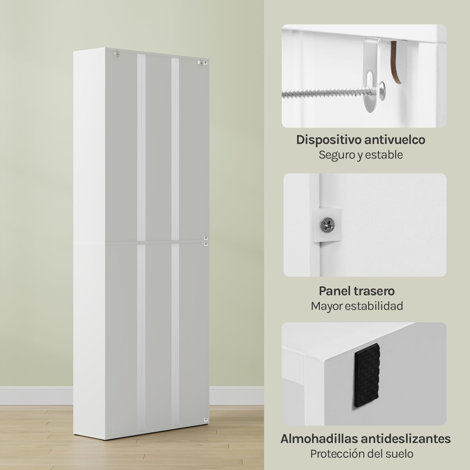 WOLTU Librería Alta Vertical, Estantería de Libros de 6 Niveles | Libreria Estanteria de Piso, Separador de Ambientes para Salón, Estudio, Oficina y Dormitorio, Blanco, 60x23,5x180 cm