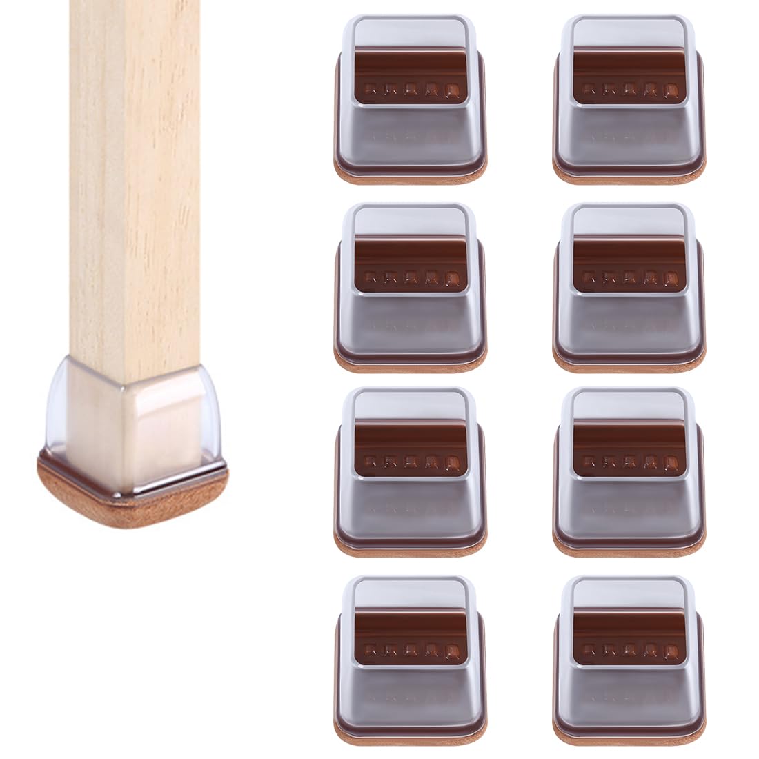WeddHuis 8 Tapas 14-19mm Protectores de Suelo de Silicona Transparente para Patas de Silla, Cuadrados pequeñas de Silicona para Patas de Silla con Fieltro