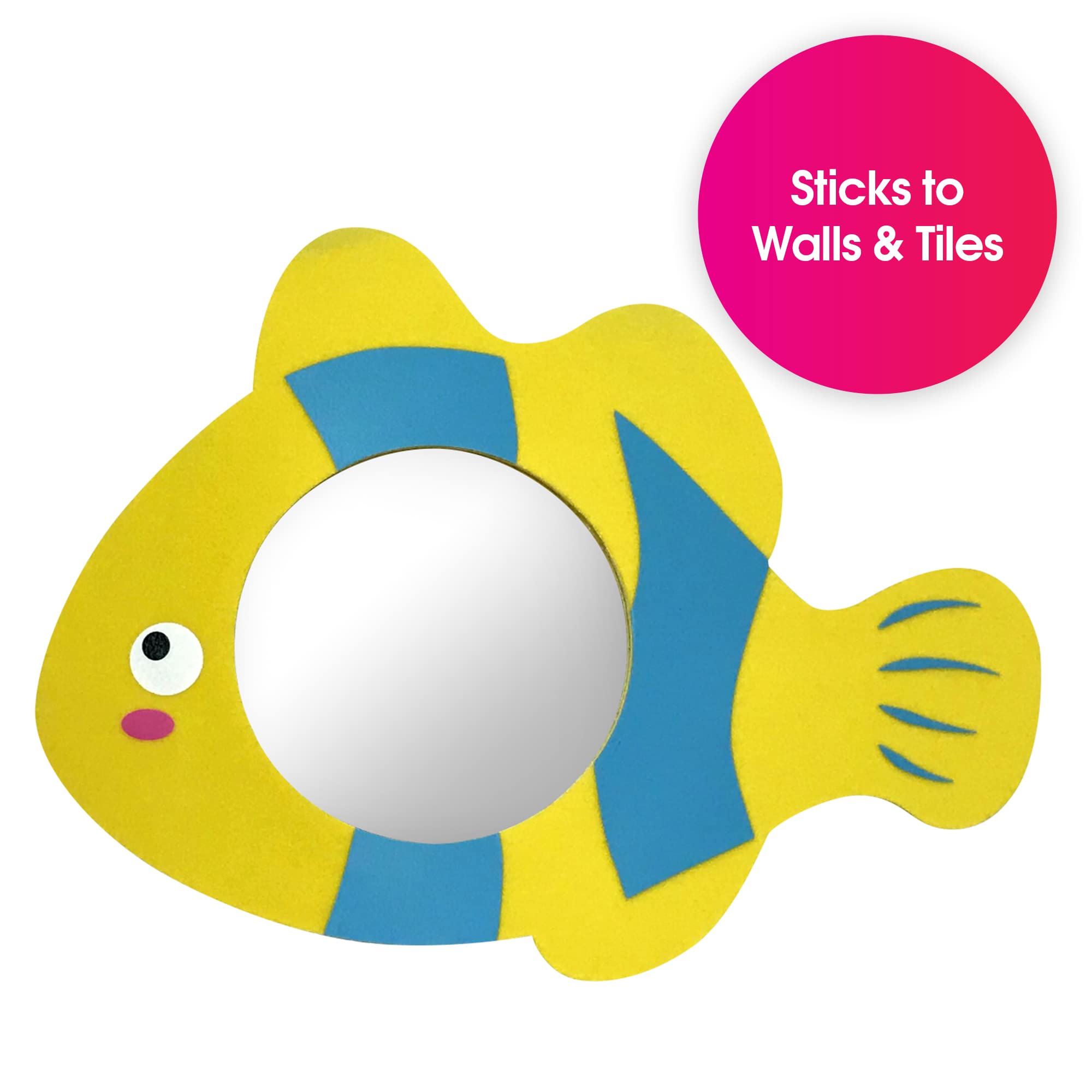 Edushape Magic Mirror Shapes, Fish - Bath Foam Toys with Mirror - Stick-On, Removeable - Toddlers 1-3 - Cause, Effect, Cognitive Skills