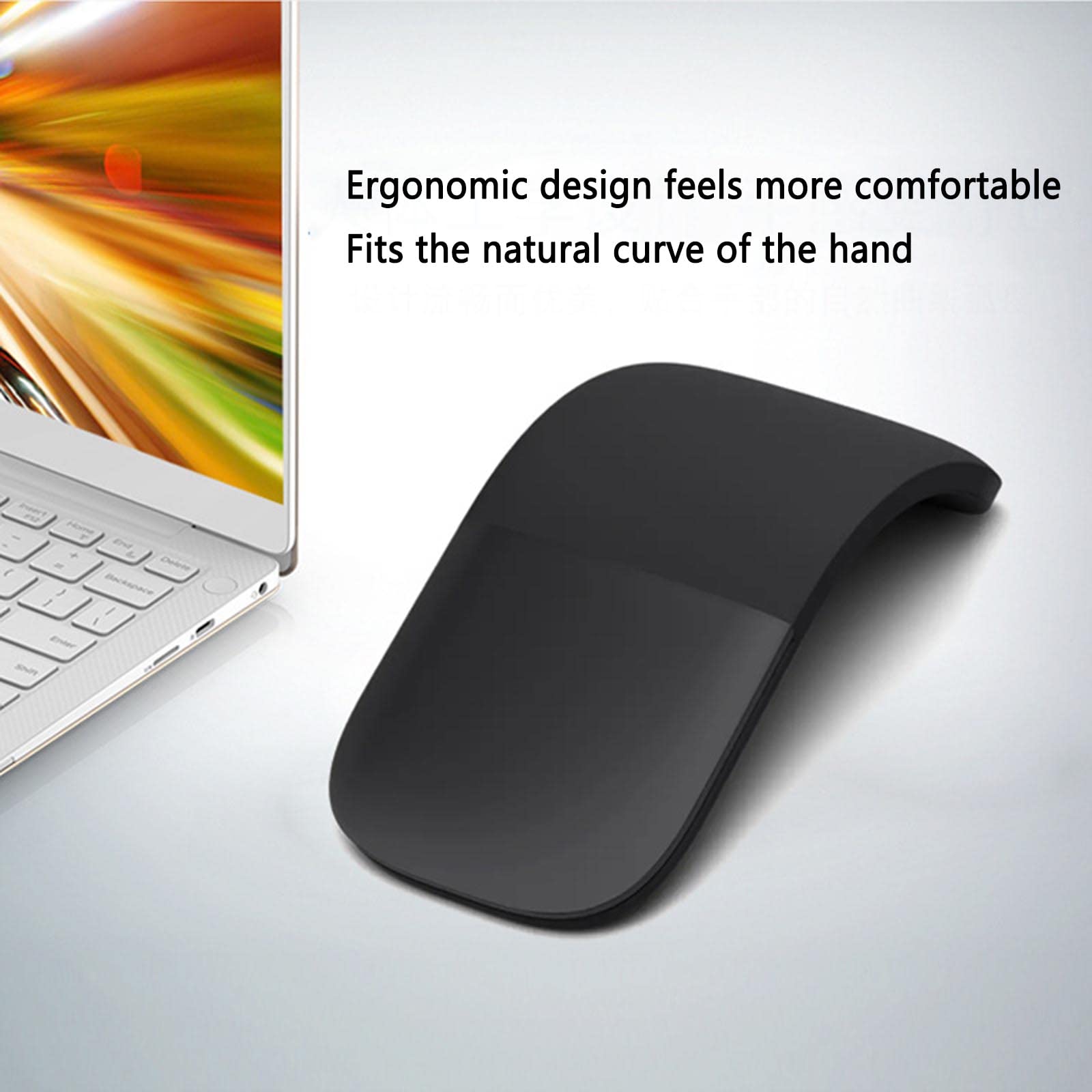 Mysz Mysz bezprzewodowa Mysz komputerowa do laptopa USB do gier Bluetooth Ergonomiczna mysz Urządzenie wskazujące Składana 4.0 Cicha tarcza dotykowa Bluetooth 1600 dpi(Schwarz,110x63x29mm)