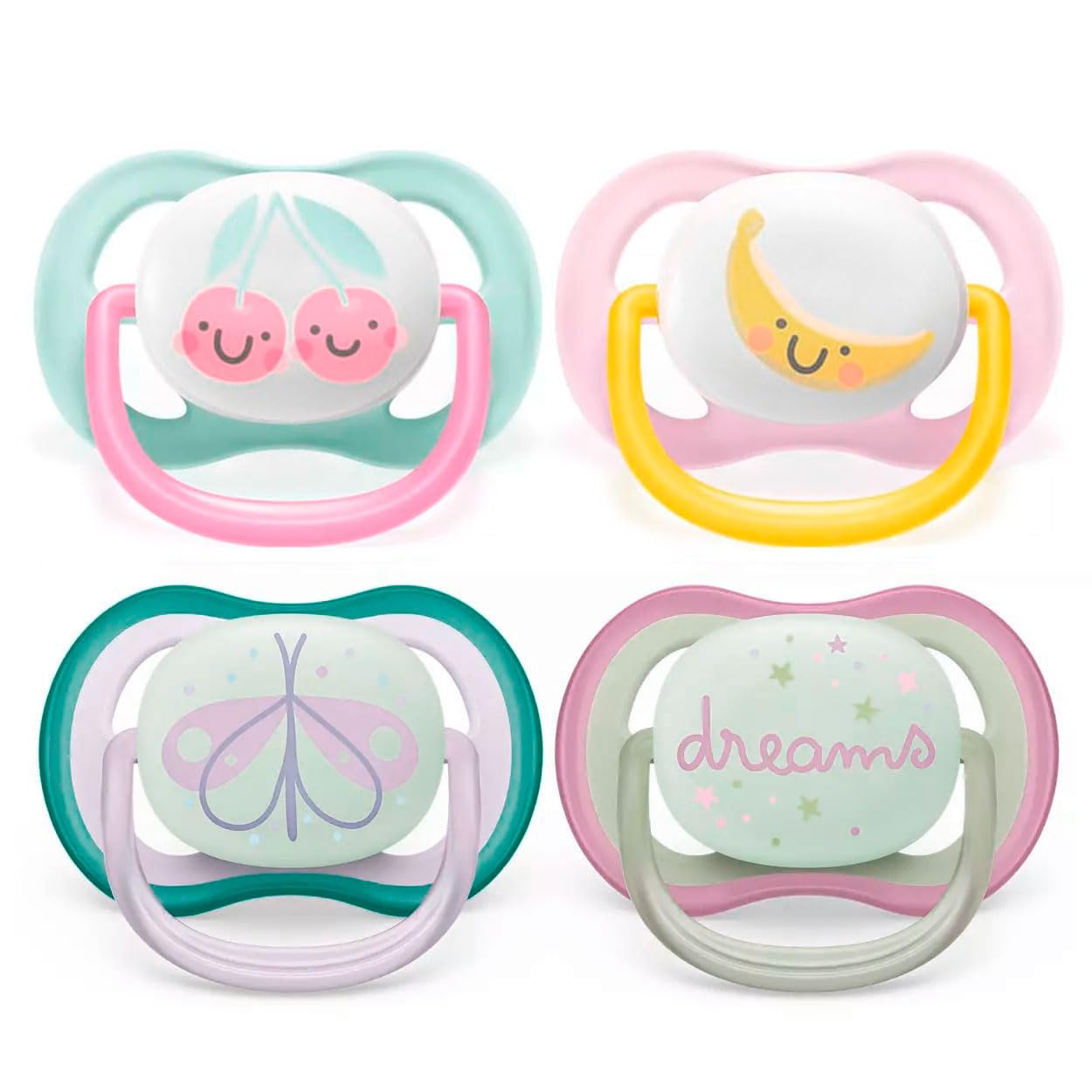 Philips Avent Schnuller // 0-6 Mo // Girl Mix // 4er Set // inkl. 2 Sterilisations- und Transportbox // Day & Night