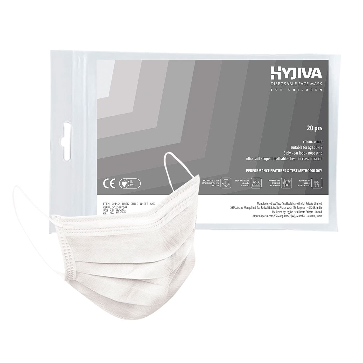 Hyjiva Disposable Face Mask for Kids & Children - 3-ply, Ear Loop, Nose Strip, Ultra-soft, Super-breathable, BFE > 99%, CE and ISO Certification (Pack of 50, White)… (B0CV7M8RWX) Amazon Price History, Amazon Price Tracker