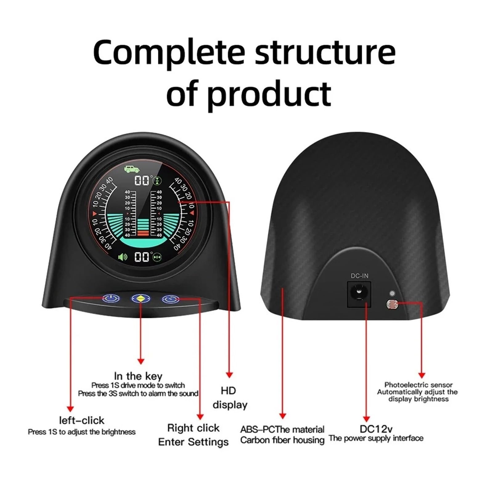 Medidor De Inclinación Del Coche X94 GPS, Inclinómetro Digital, Pantalla Frontal Hacia Arriba, Alarma Segura, Clinómetro De Ángulo De Paso For Vehículo Todoterreno 4X4 para todos los vehículos