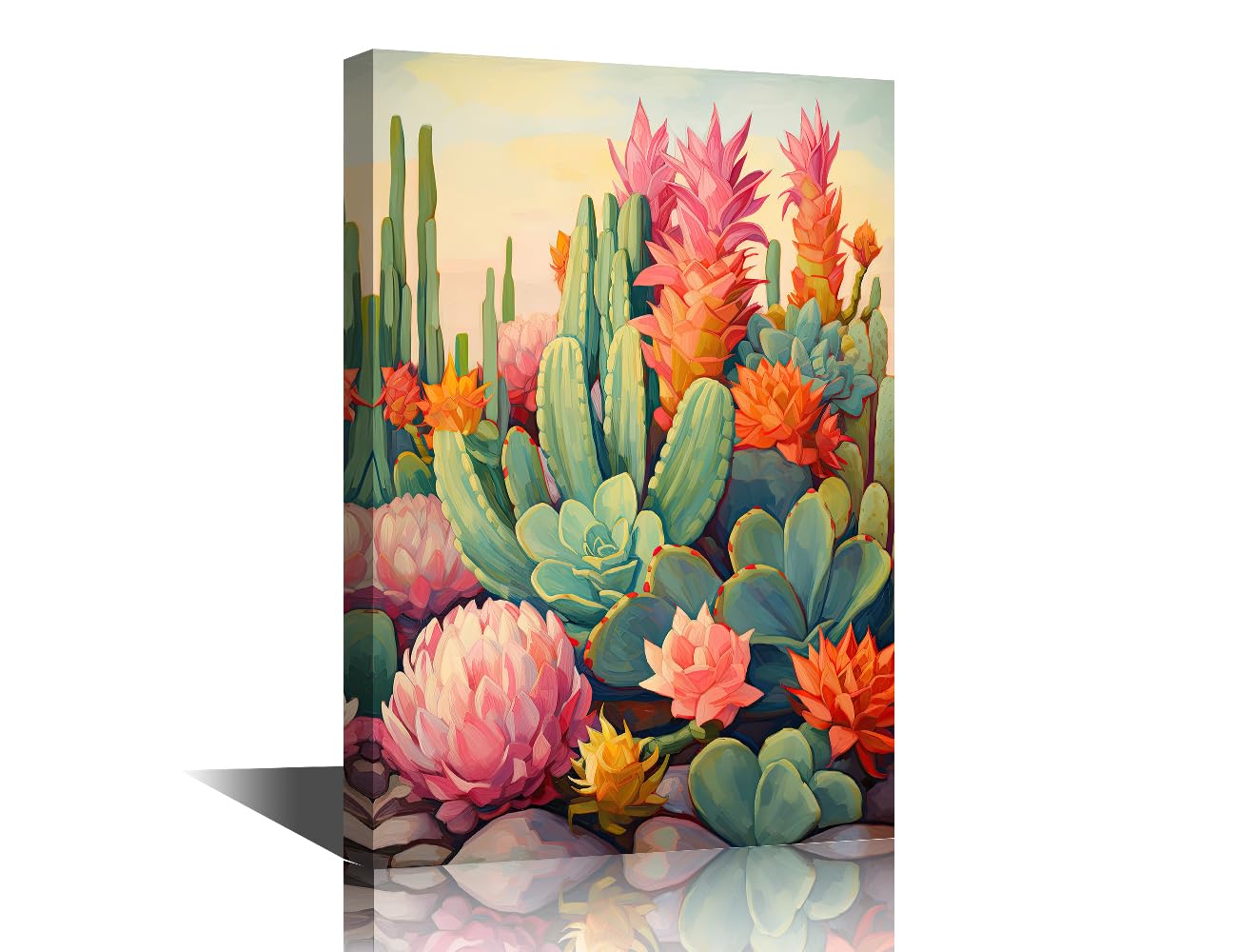 TISHIRON Flowers and Cactus Paintings Wall Art Vintage Canvas Art Wall Decor Decoration For Wall plant Art Work for Wall Decor Living Room Bedroom Artwork for Walls 16" Wx24 Hx1 Panel