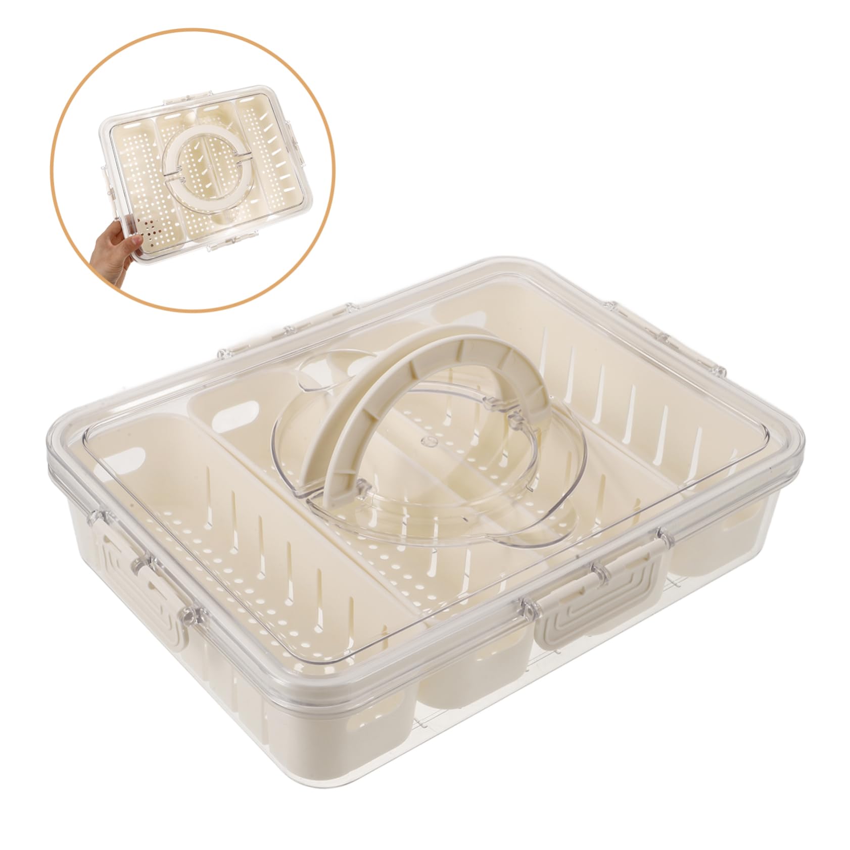 Transparenter Kühlschrankorganizer mit Fächern aus Reusable Pet | Deckel und Griff, Luftdicht Verschließbar, Getrennte Lagerung für Gewürze und Früchte