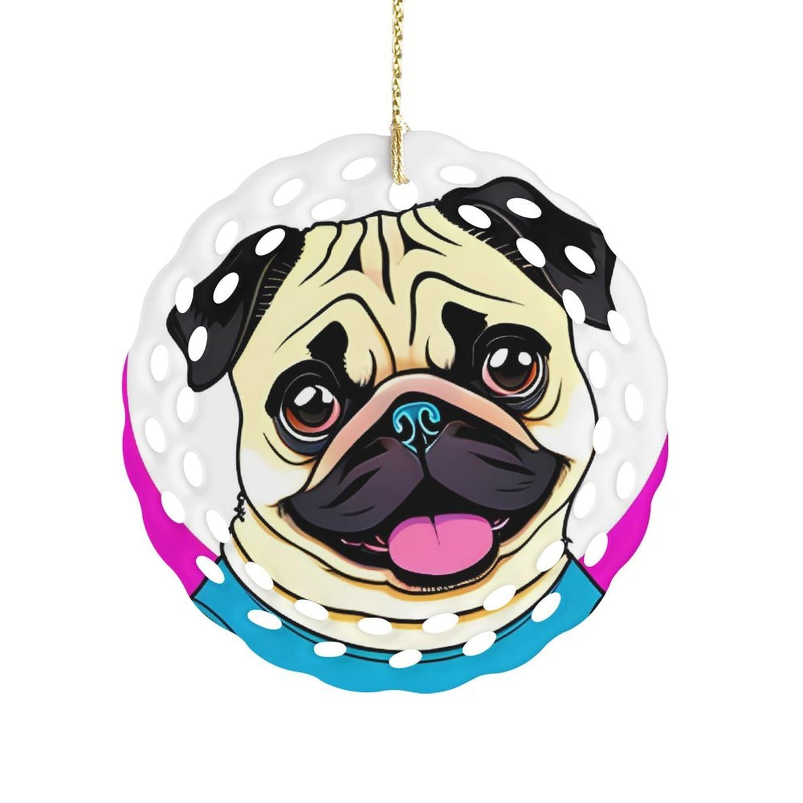 Fekiloot Women's Style Funny Cartoon Pug Puppy Dog Ceramic Ornaments 3 Inch Round,Holiday Keepsake For ,Girls,Pet Owners,Hanging Ornament Gifts Idea For Home