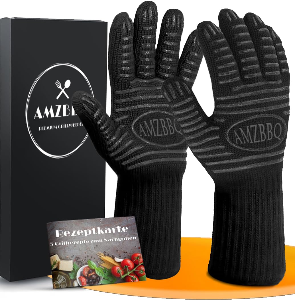 AMZBBQ® Premium Grillhandschuhe – Hitzebeständige Ofenhandschuhe bis 500°C – 100% Feuerfeste Kaminhandschuhe – Topf- und Backofenhandschuhe – Grill- und Dutch Oven Zubehör zum Verschenken L/XL