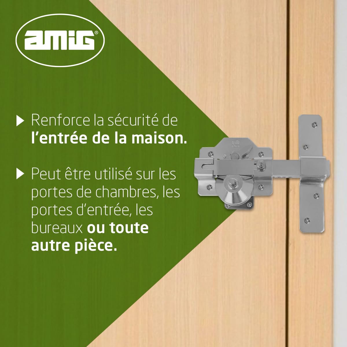 Amig - Serrure | Verrouillage de superposition | 105 x 170 mm | Argent | Cylindre de sécurité et loquet d'ouverture de 50 mm | Idéal pour les portes d'entrée
