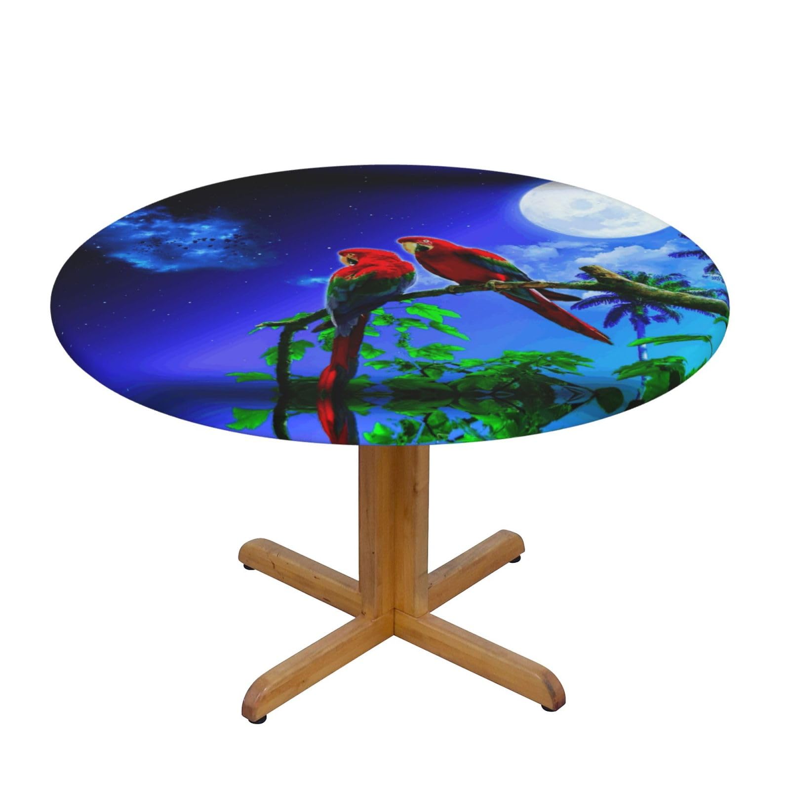 ESNAIUVCD Parrot print Waterproof Round Tablecloth,Outdoor Table Cloth with Elastic Edged, Elastic Tablecloth Wipeable, Garden Table Cloth Suitable for sizes 90cm-140cm