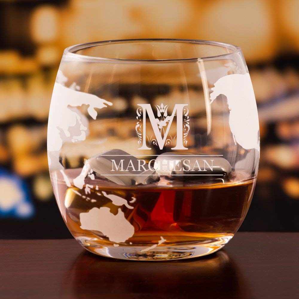 Set Decanter Whisky Maverton A Forma Di Mappamondo 850ml + 4 Bicchieri - Incisione Personalizzata, Idea Regalo - Foto 2