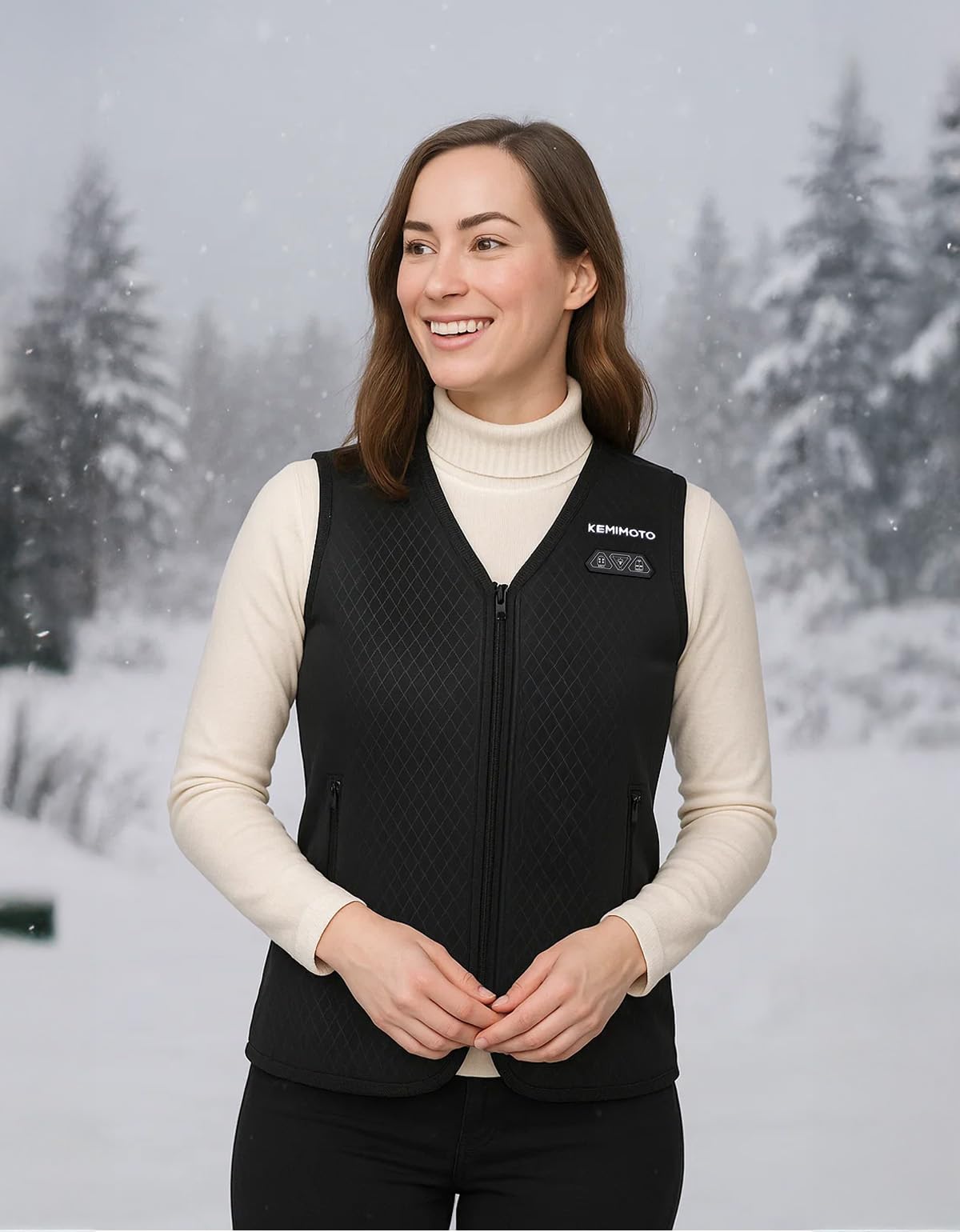 KEMIMOTO Chaleco Calefactable Mujer, Chaleco Térmico Corte Elegante y Ajustado con 6 Zonas de Calentamiento, Chaleco Cálido para Campar, Esquí, Pesca, Actividades al Aire Libre (Sin Batería)