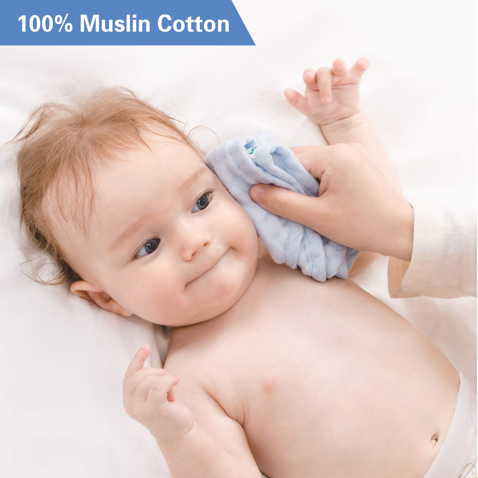 Paquete de 10 toallitas de muselina para bebés - Toallitas de algodón natural para bebés - Toalla suave para recién nacidos para pieles sensibles - Toalla de baño de algodón de 6 capas