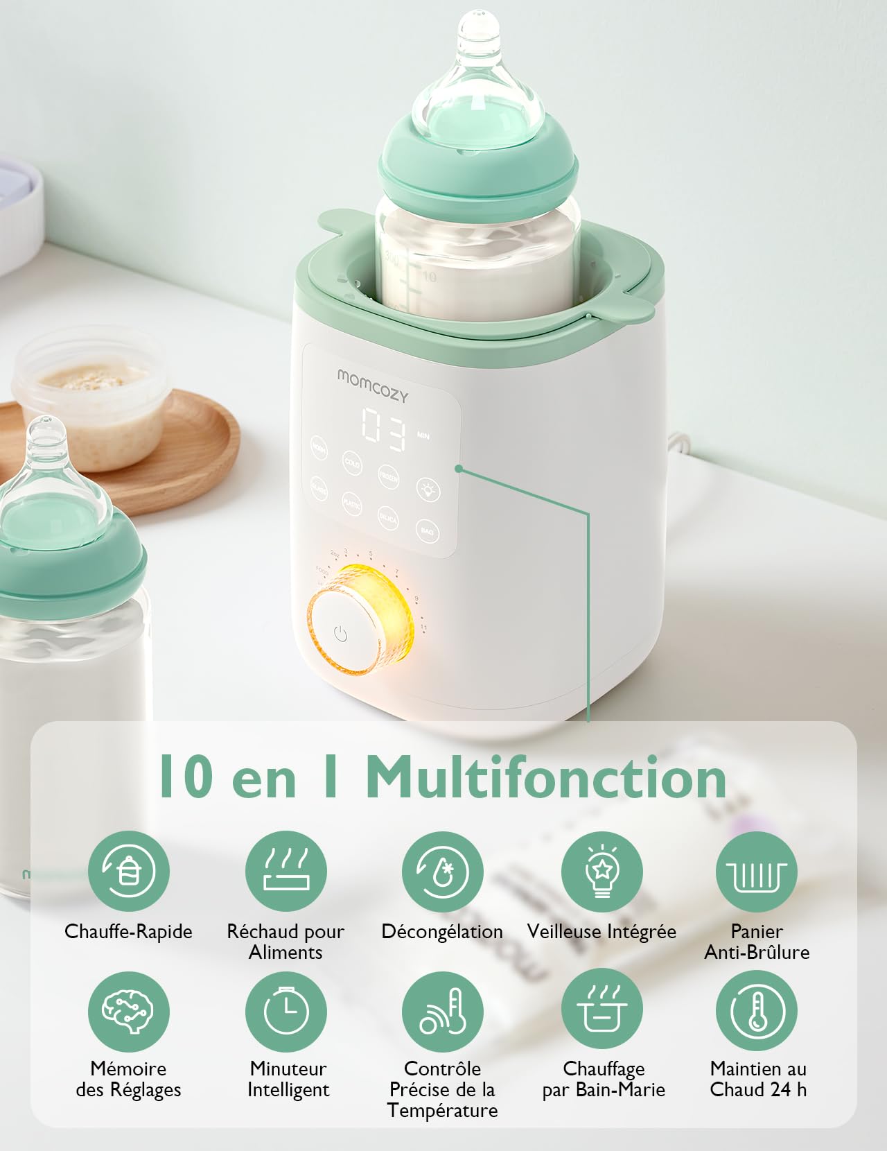Momcozy Nutri Chauffe-Biberon, Compatible avec Tous les Biberons et le Lait Infantile