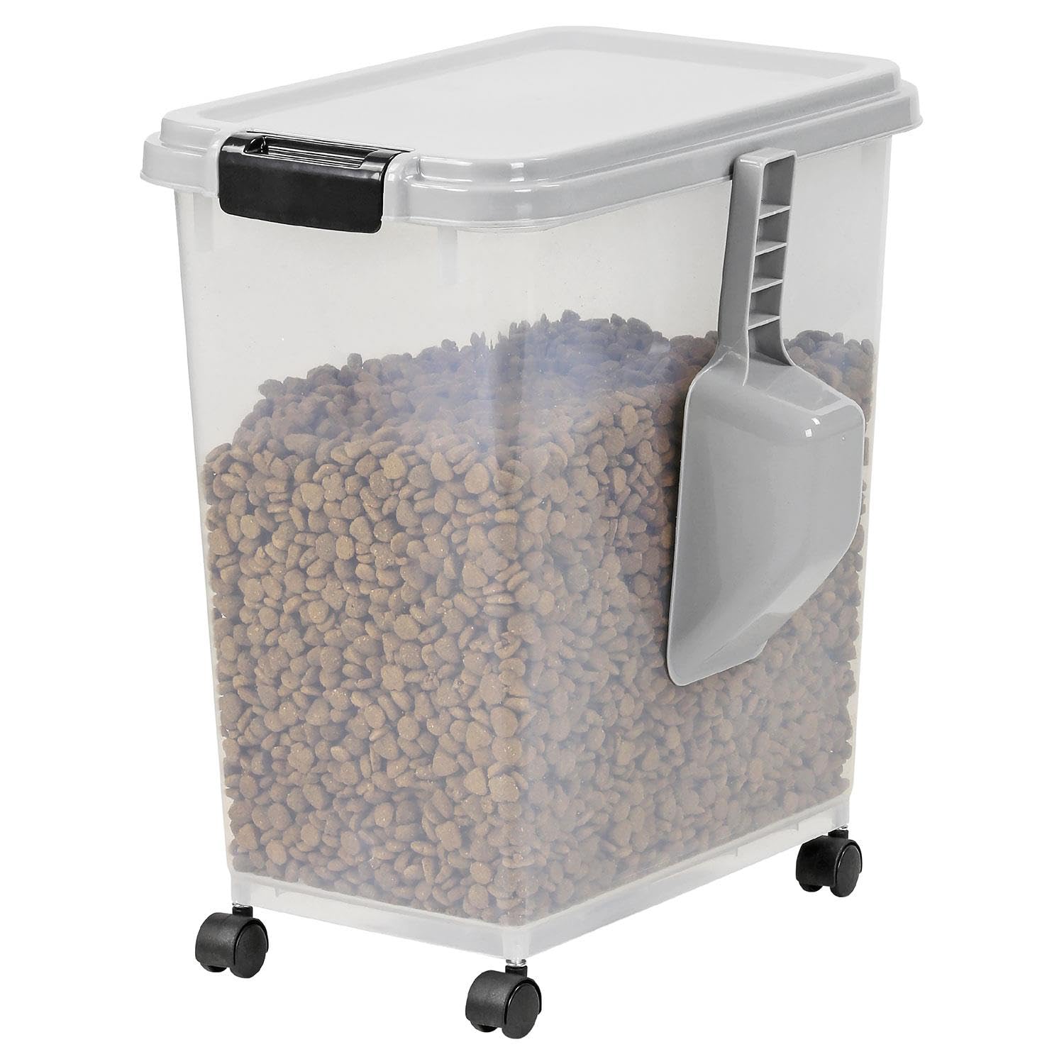 Livhome Grey 30L Airtight Pet Food Storage Container With Scoop & Casters Dry Food Dispenser For Dogs & Cats (Grey)