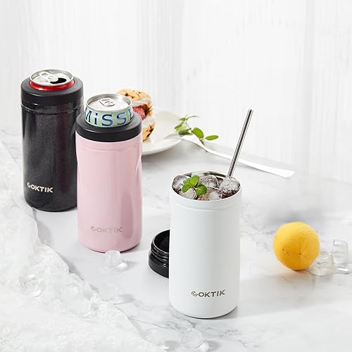 Miniatura 6 de COKTIK Enfriador de latas aislado 5 en 1, paquete de 4 enfriadores de latas delgadas de doble pared para latas regulares o delgadas de 12 onzas y