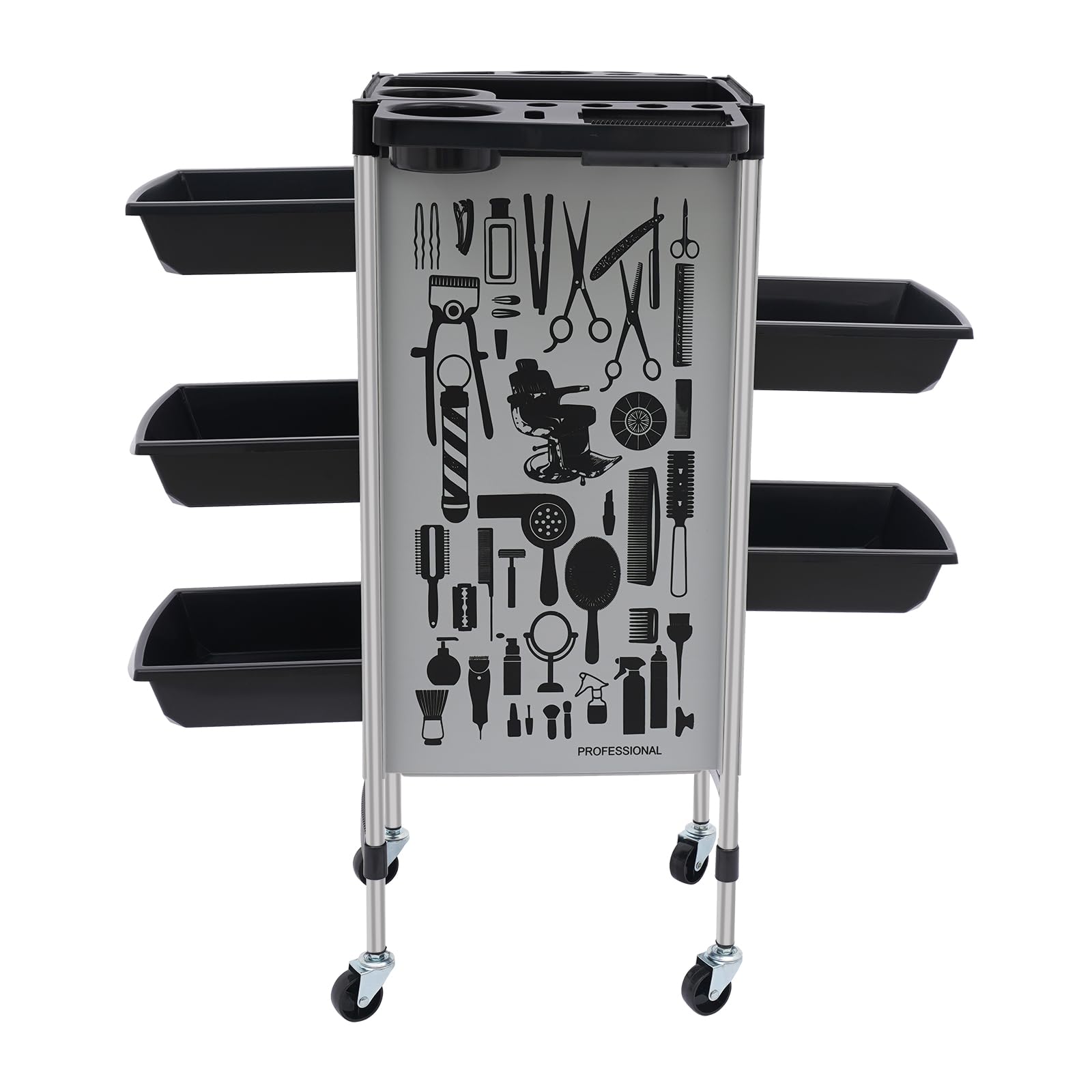 Friseurwagen, Bedienungswagen mit 5 Schubladen und Rollen, Salonwagen, Friseurrollwagen für Friseursalons für Stylist Friseur Haarstyling, 36 x 36 x90 cm(Weiß)
