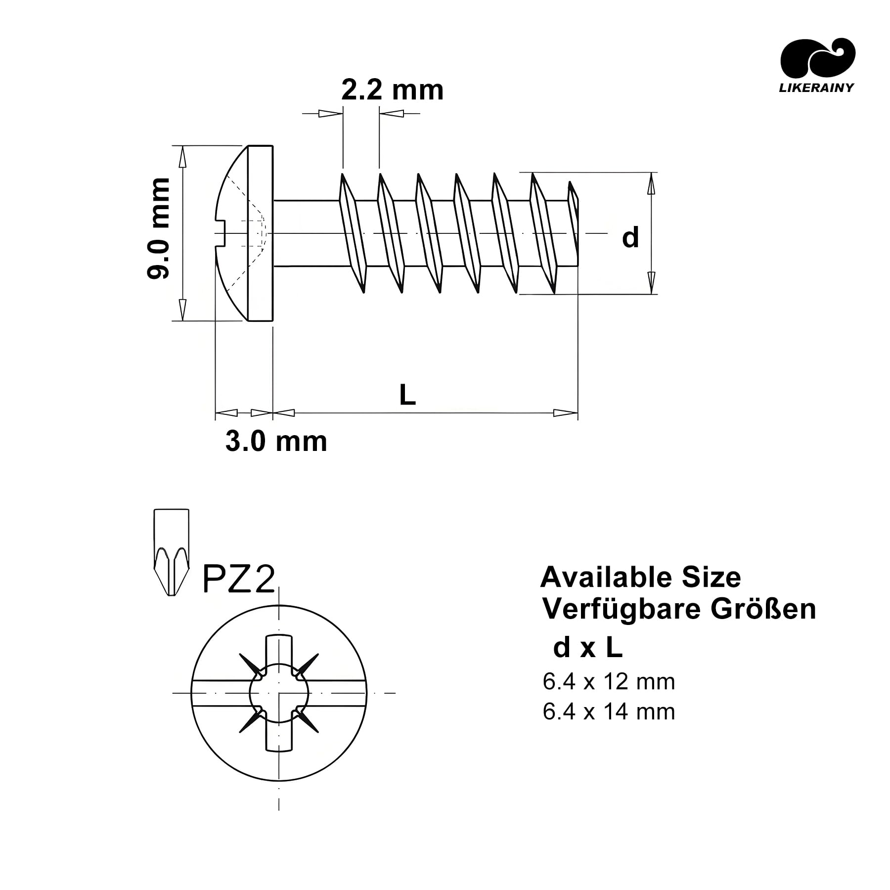 LIKERAINY Steel Euro Screws 6.4 x 14 mm Furniture Fasteners with Threaded Bore Diameter 5 mm Special Fixing Screw for Cupboard Cabinet Hinges Pan Head Machine Screw 100 Pcs - Image 2