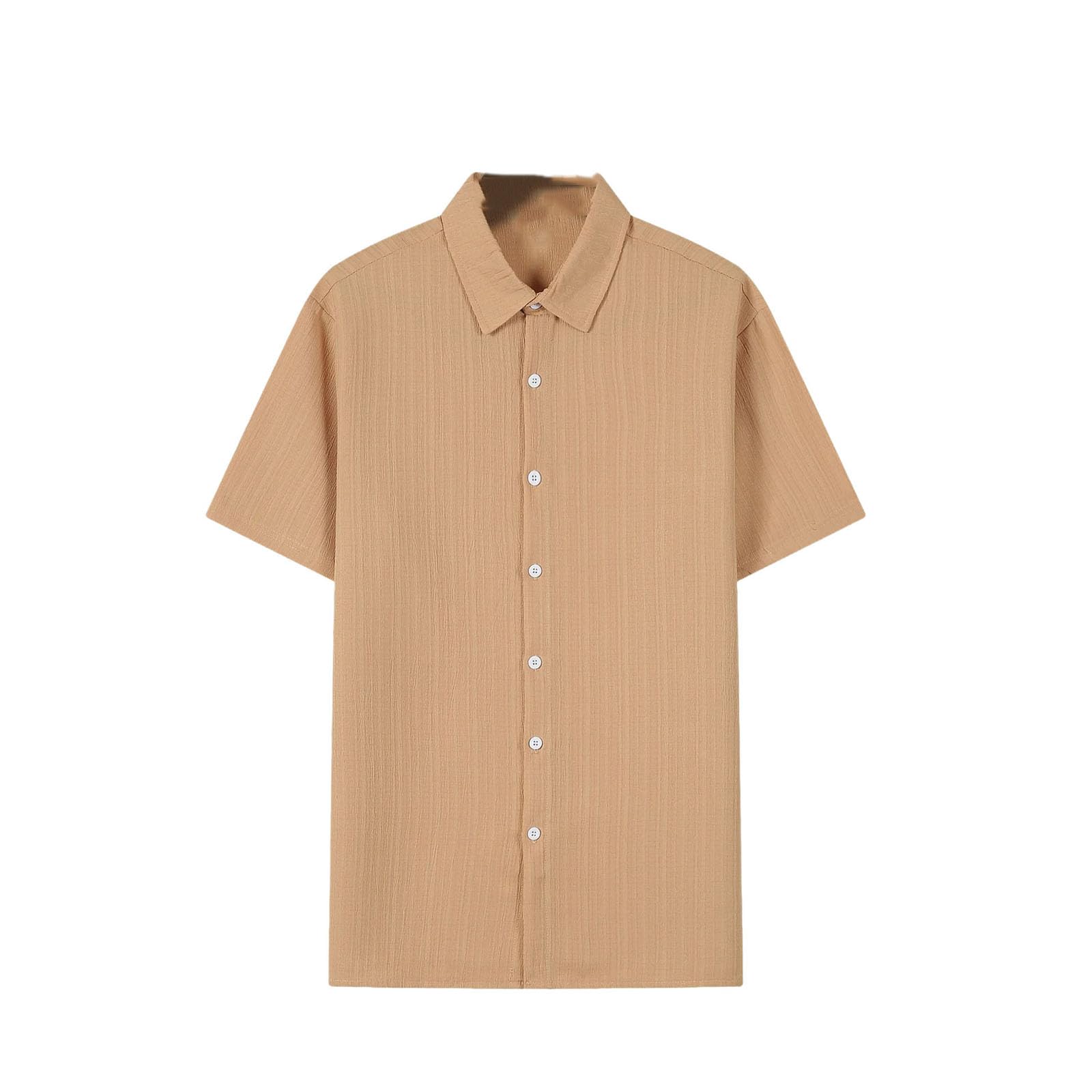 Camisa de manga corta para hombre, de lino, a rayas, informal, holgada, con solapa, para playa