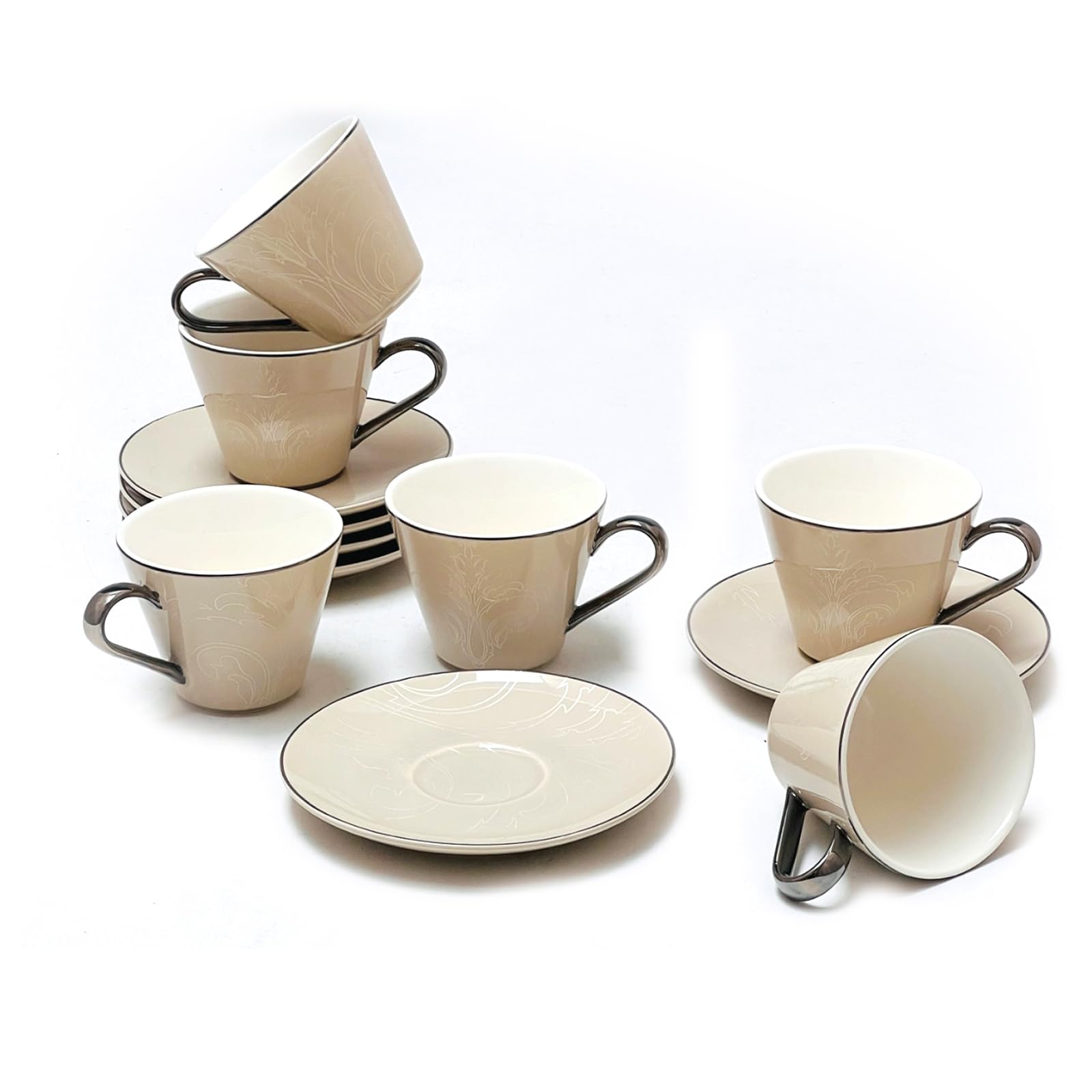 BLACKSTONE Turkish Cup and Saucer 12pc Set Tea Service 6x Cups (100ml) with 6x Saucers (12.5cm) CFCS042