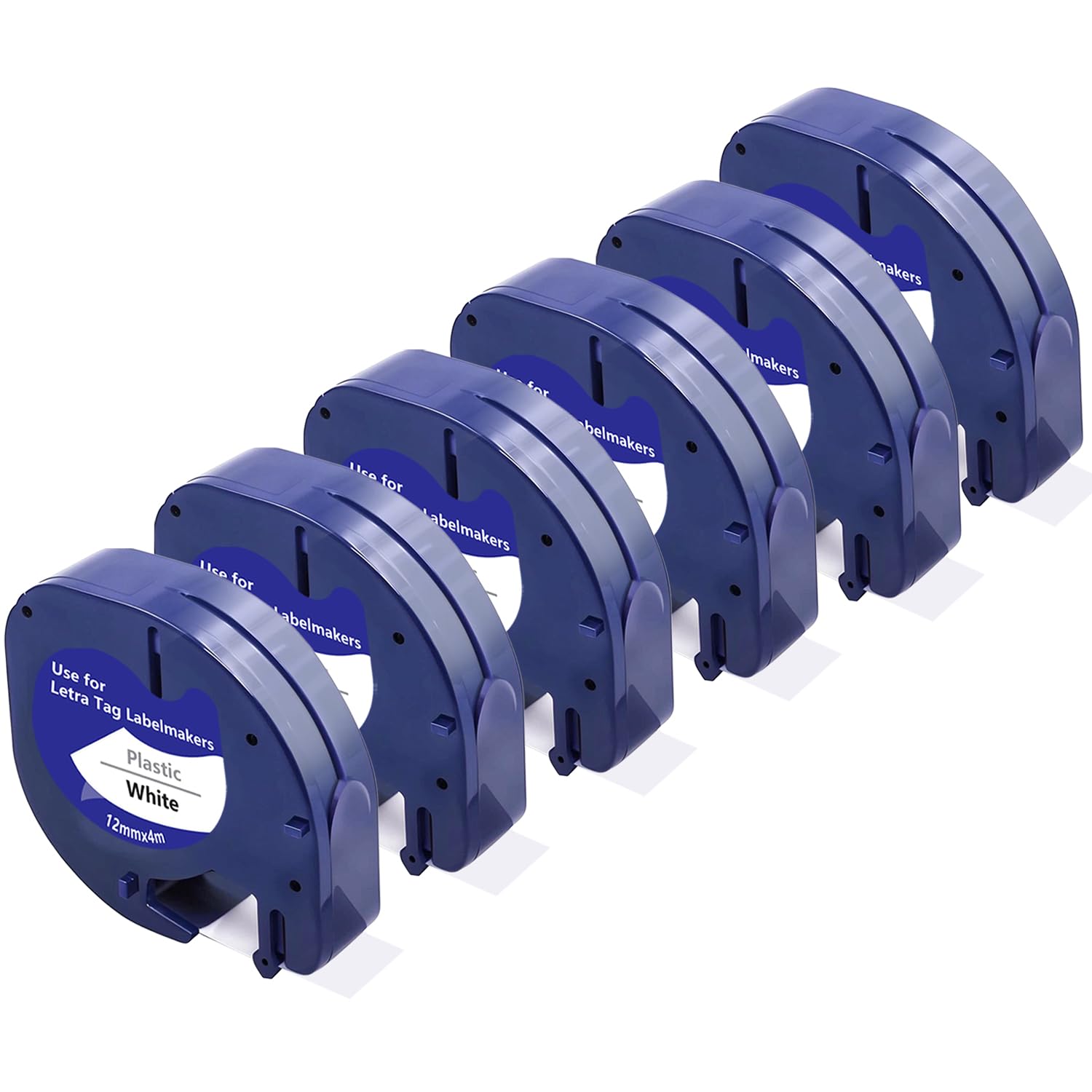 6-Pack Label Maker Tape Compatible DYMO Letratag Refills 91331 S0721660 White Plastic Label Tape, Black on White, 12mm x 4m (1/2 Inch x 13Ft), for