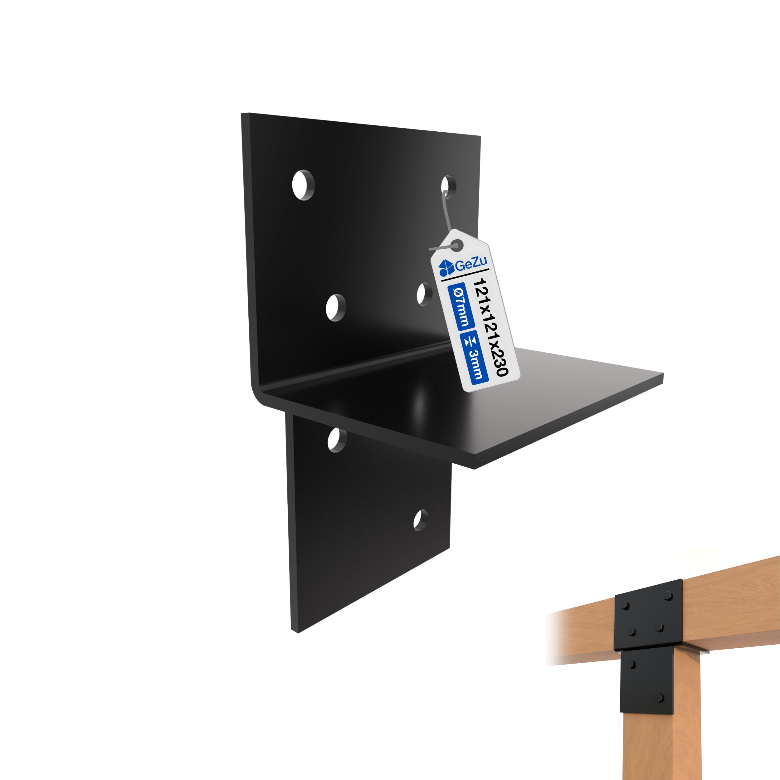 Gezu Impex Black Wood Connector T Piece 121X121mm Powder Coated T Connector Bracket Wall & Post Connector For Wooden Structures