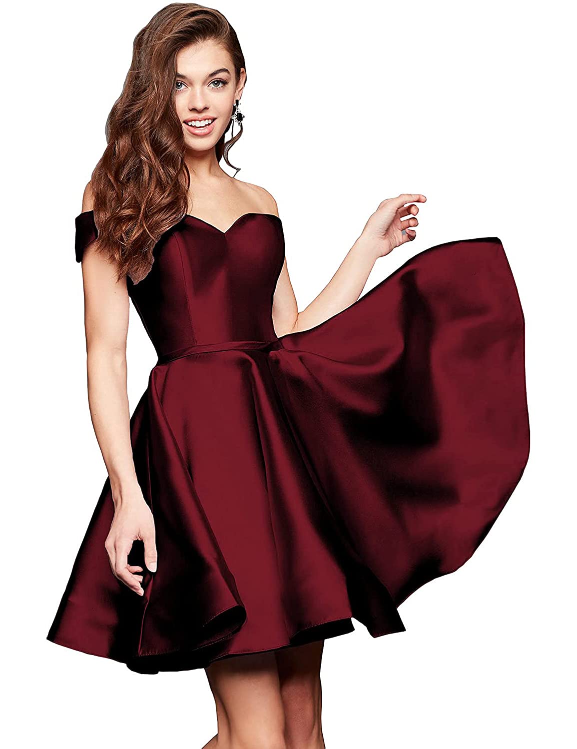 Womens Short Homecoming Dresses For Teens Off Shoulder Satin Prom