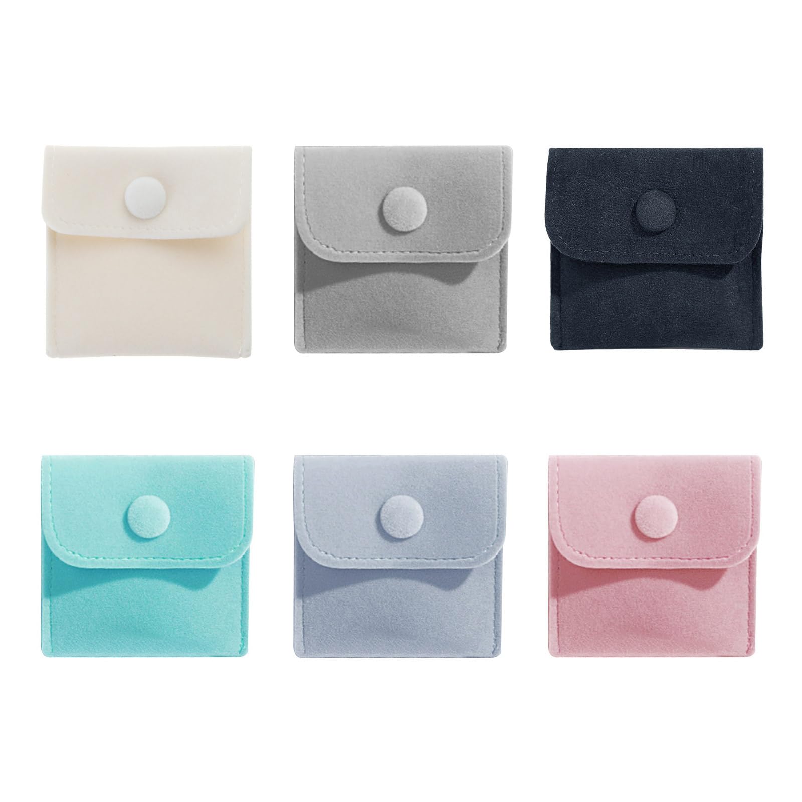 3 Sacchetti Porta Gioielli In Microfibra Con Bottone - Organizer Da Viaggio 8,4x8,4 Cm, Grigio Chiaro - 3