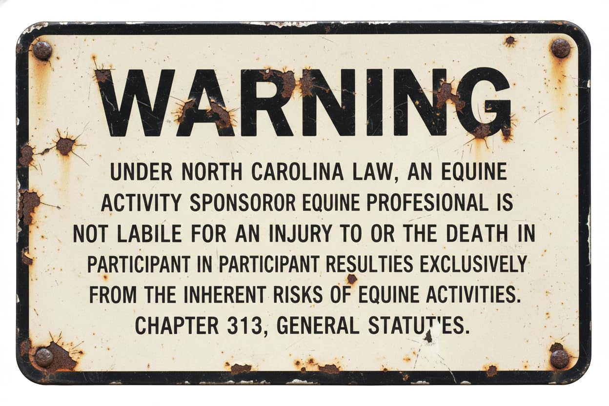 North Carolina Equine Liability Warning Tin Sign, 8x12 Inch