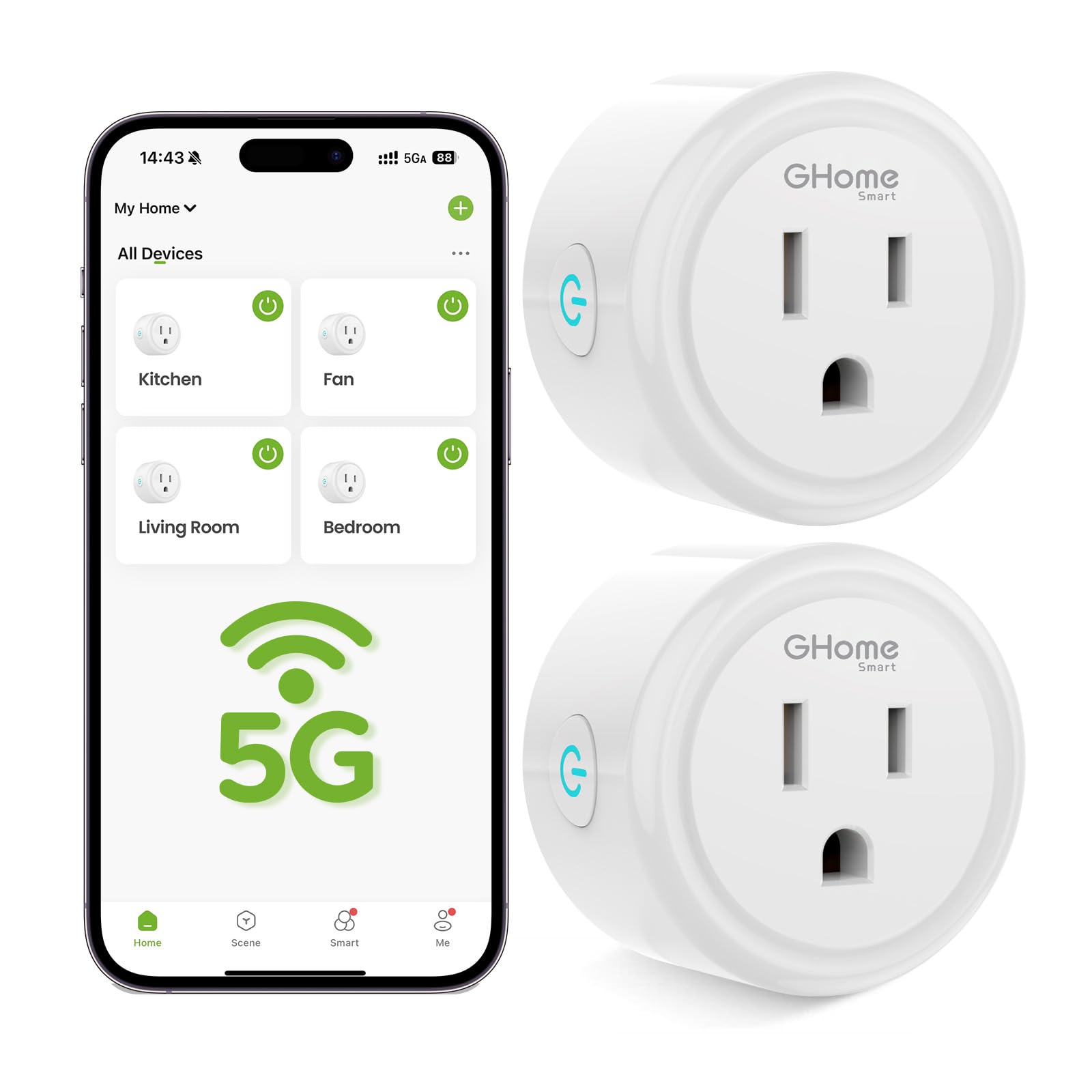 GHome Smart 5G 15A WiFi Smart Plug Compatible with Alexa and Google Home, Outlet Timer Smart Home WiFi Outlet Timer with Remote Control, 5GHz and