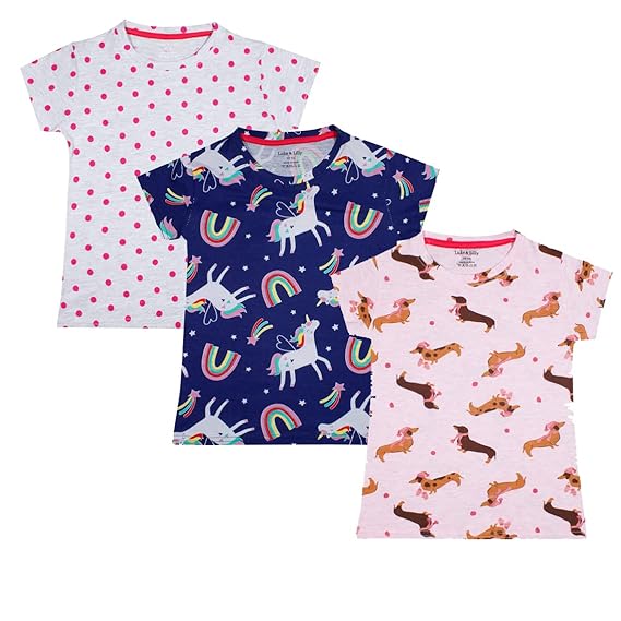 Luke and Lilly Girls Printed Tshirt Mixed Colors (Pack of 3)
