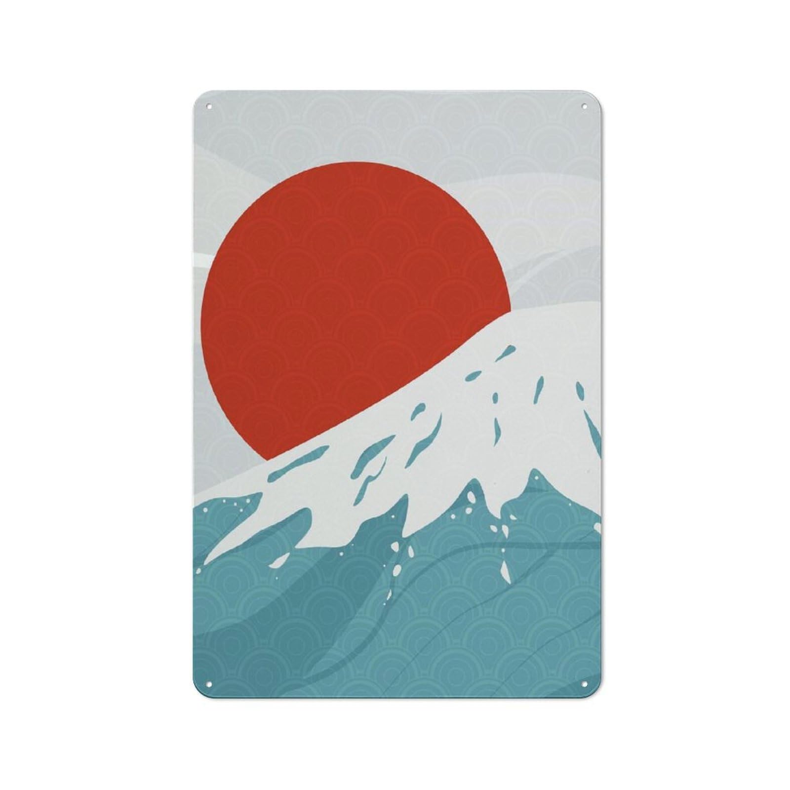 30x20cm Rustic Tin Sign with Japanese Minimal Mountain for Studio Or Craft Room, Tin Sign Wall Decor for Studios And Craft Rooms