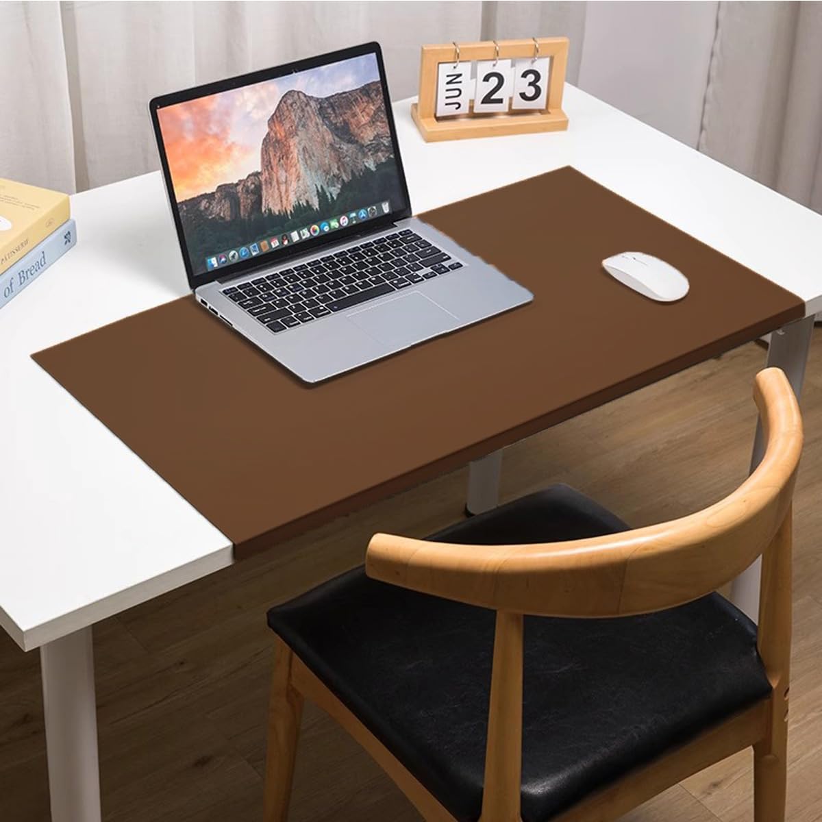 Large Leather Desk Pad with Edge Protection, Non-Slip Waterproof Desk Mat for Writing Work Game, Smooth Extended Laptop Mouse Keyboard Pads (Brown,100x50cm)