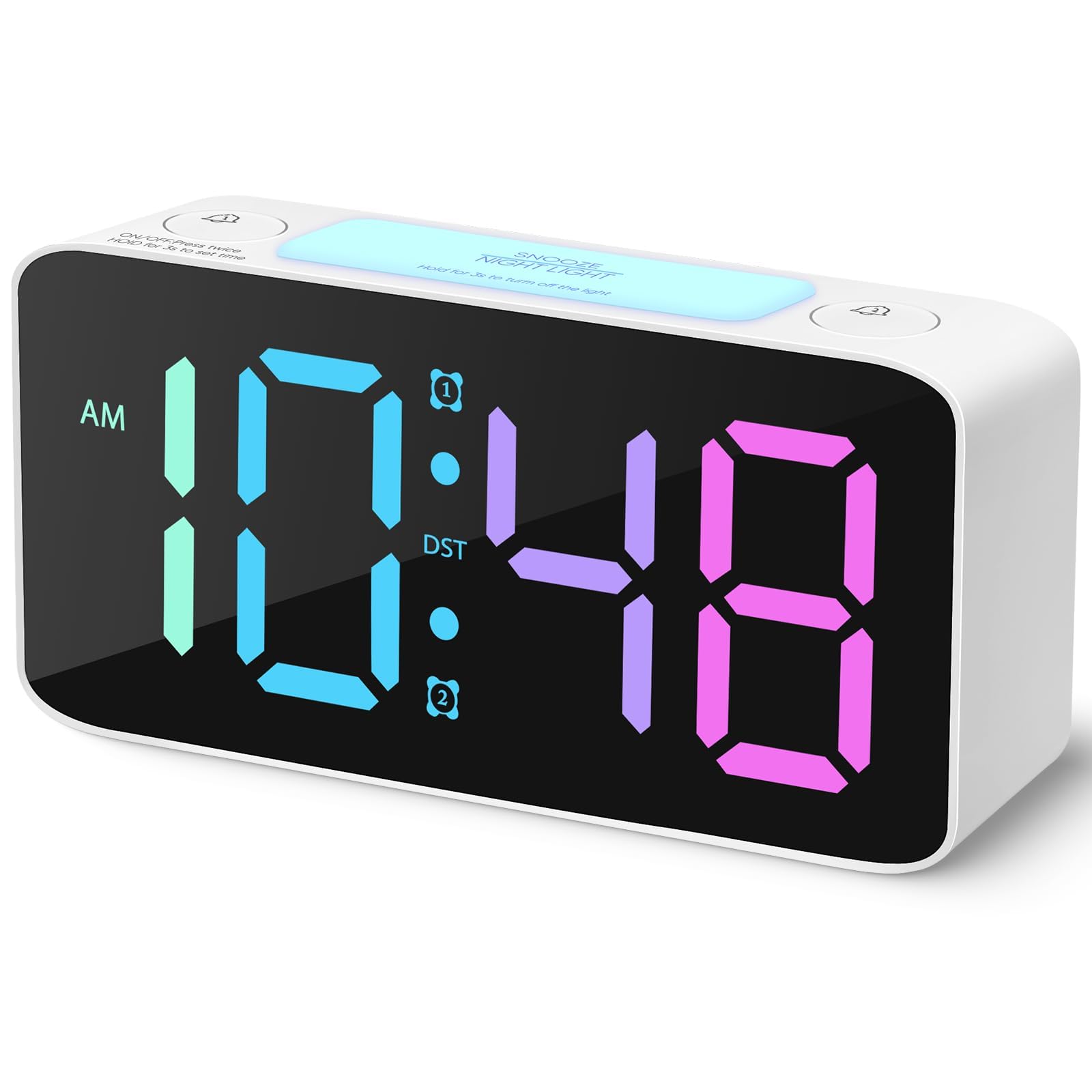 Ankila Super Loud Alarm Clock for Heavy Sleepers Adults,Digital Clock with 7 Color NightLight,Adjustable Volume,Dimmer,USB Charger,Small Clocks for Bedrooms,Ok to Wake Up for Kids,Teens (White+RGB)