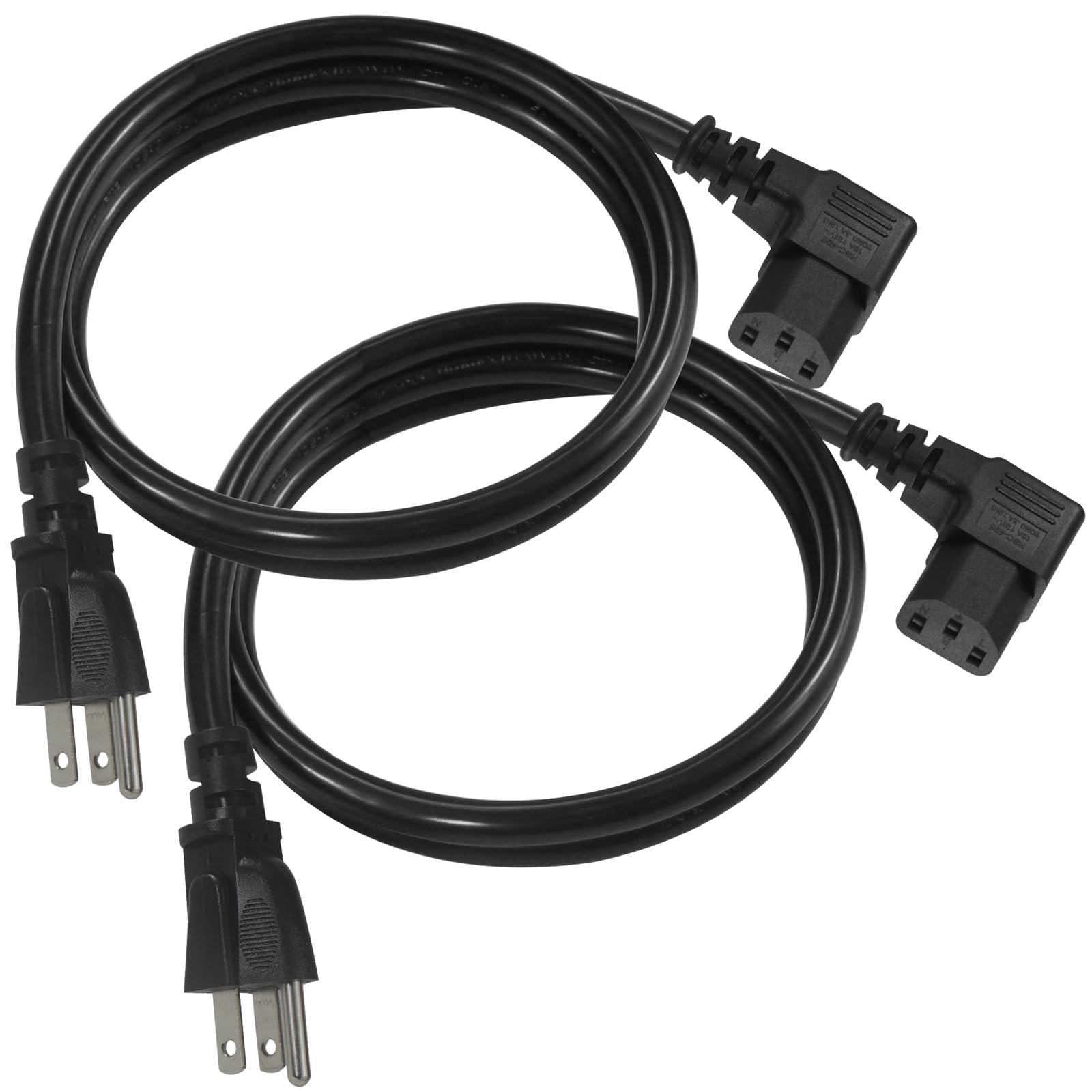 [2PACK] 3FT 90 Degree Computer Monitor Power Cord - NEMA 5-15P to Right Angle C13 Power Cord, 13A 125V, 16AWG, Black Replacement Angled Printer/TV 3