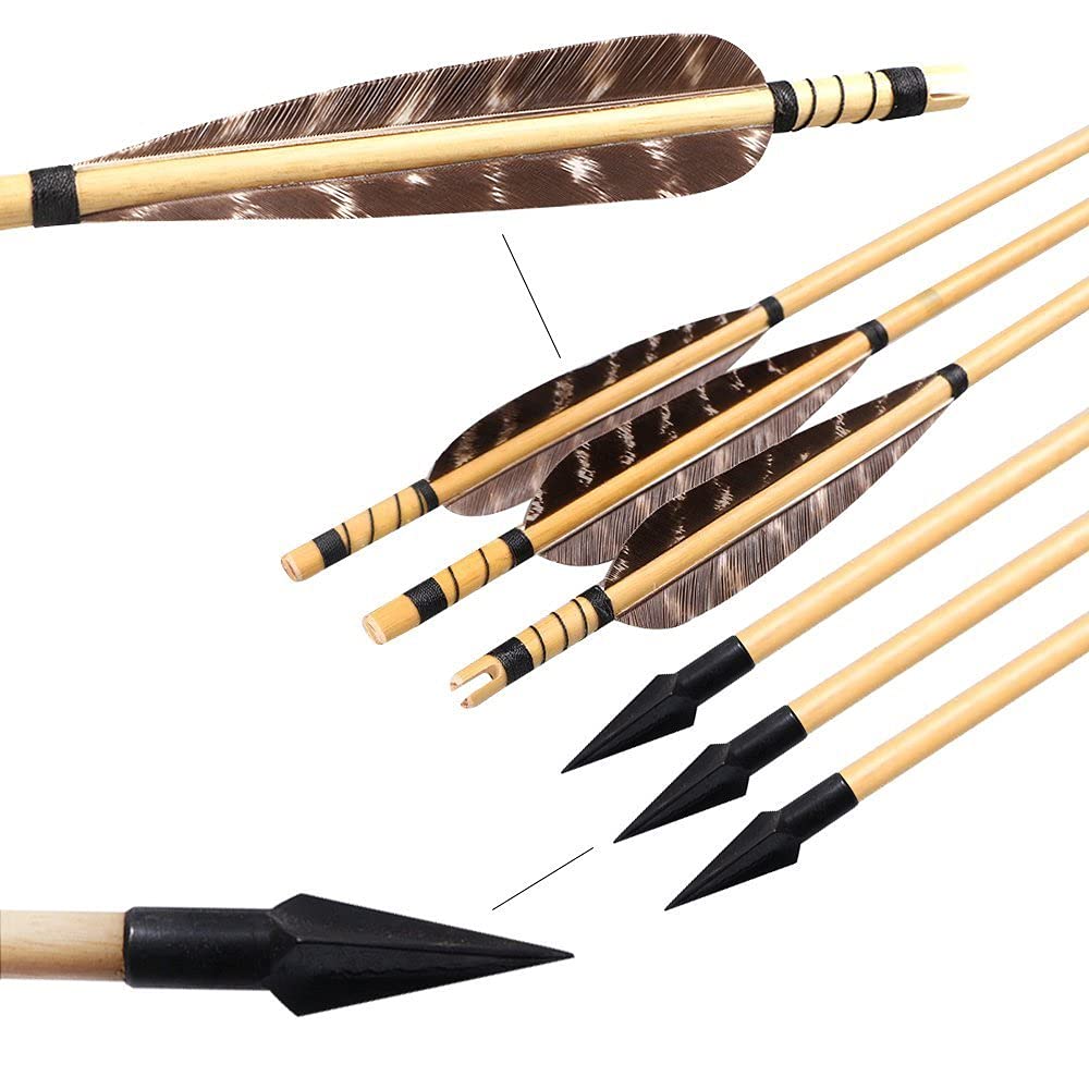 Huntingdoor 6 Pcs Archery Wooden Arrows with Natural Feathers 32 inch Target Arrows Handmade