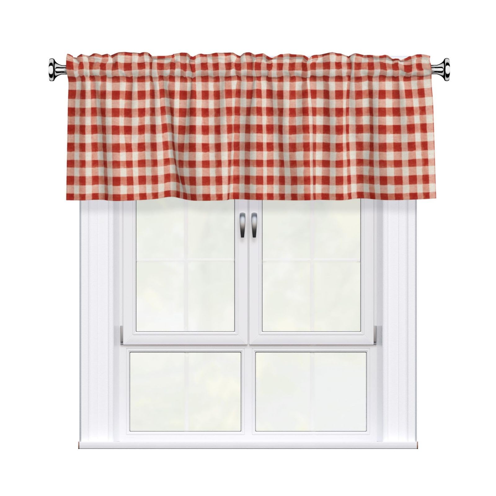 Woshuwo Rustic Cottagecore Pattern Red Checkers Valances For Windows Rod Pocket Window Treatment Short Curtains For Kitchen Living Room Bedroom Decor 54x18in