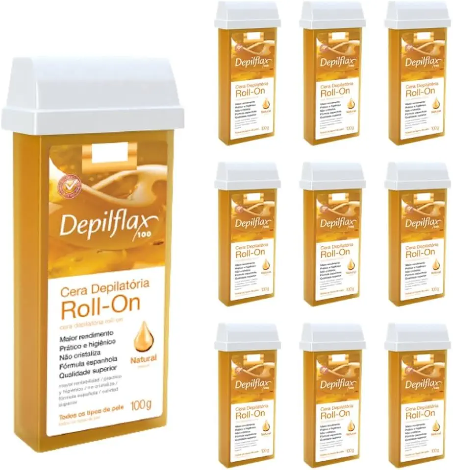 10 Refil Cera Depilação Roll-on Mel Natural 100g Depilflax