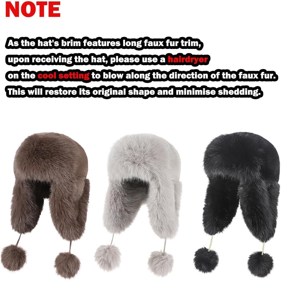 Women Faux Fur Trapper Hat with Pompoms Warm Classic Ear Flaps Hat Fuzzy Bobble Cap Warm Outdoor Ski Snow Cap - Image 4
