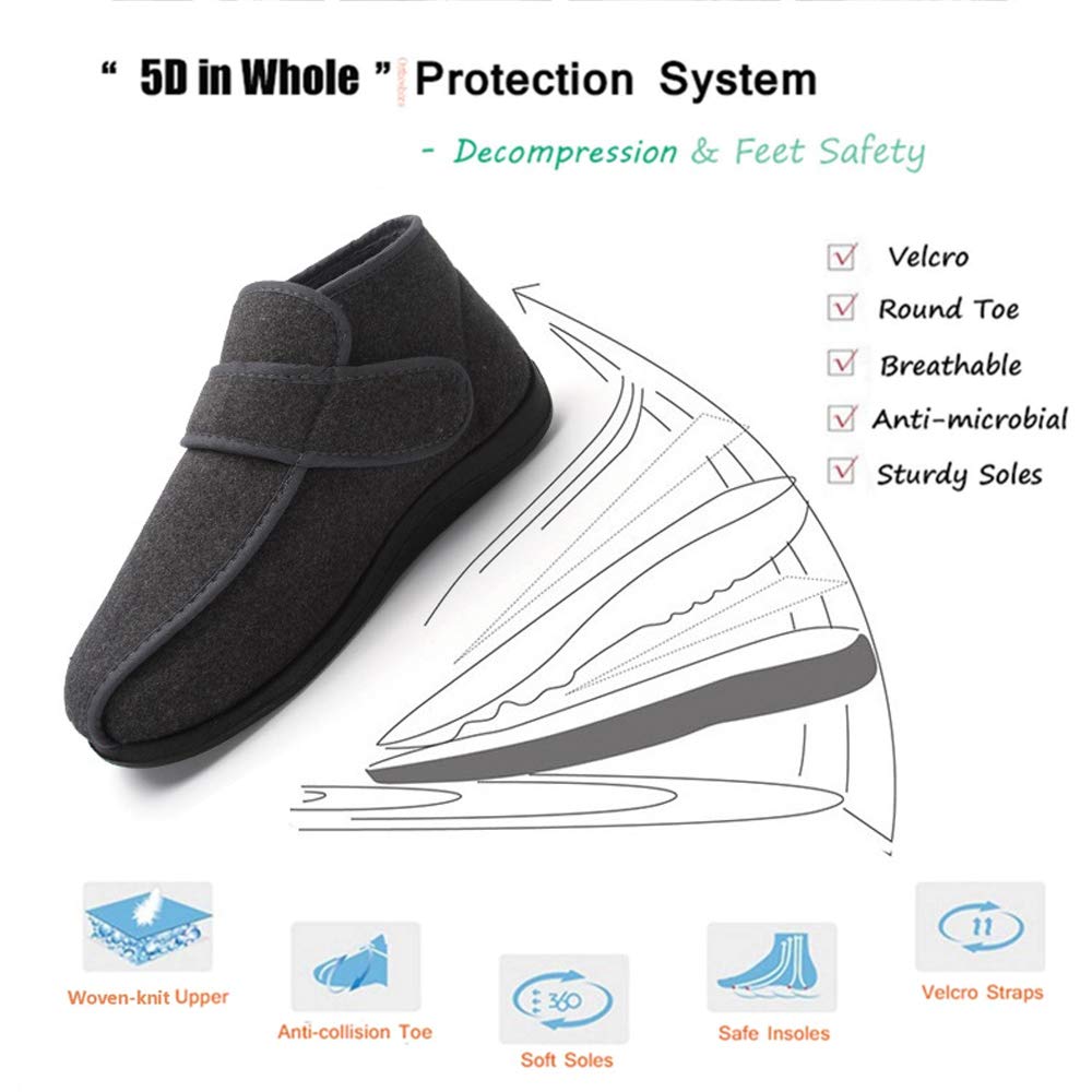 Diabetische pantoffels met brede breedte voor dames, verstelbare diabetische pantoffels, diabetische schoenen Oedeem Gezwollen voeten Lichtgewicht wandelschoenen (Color : Dark grey, Size : 39 EU