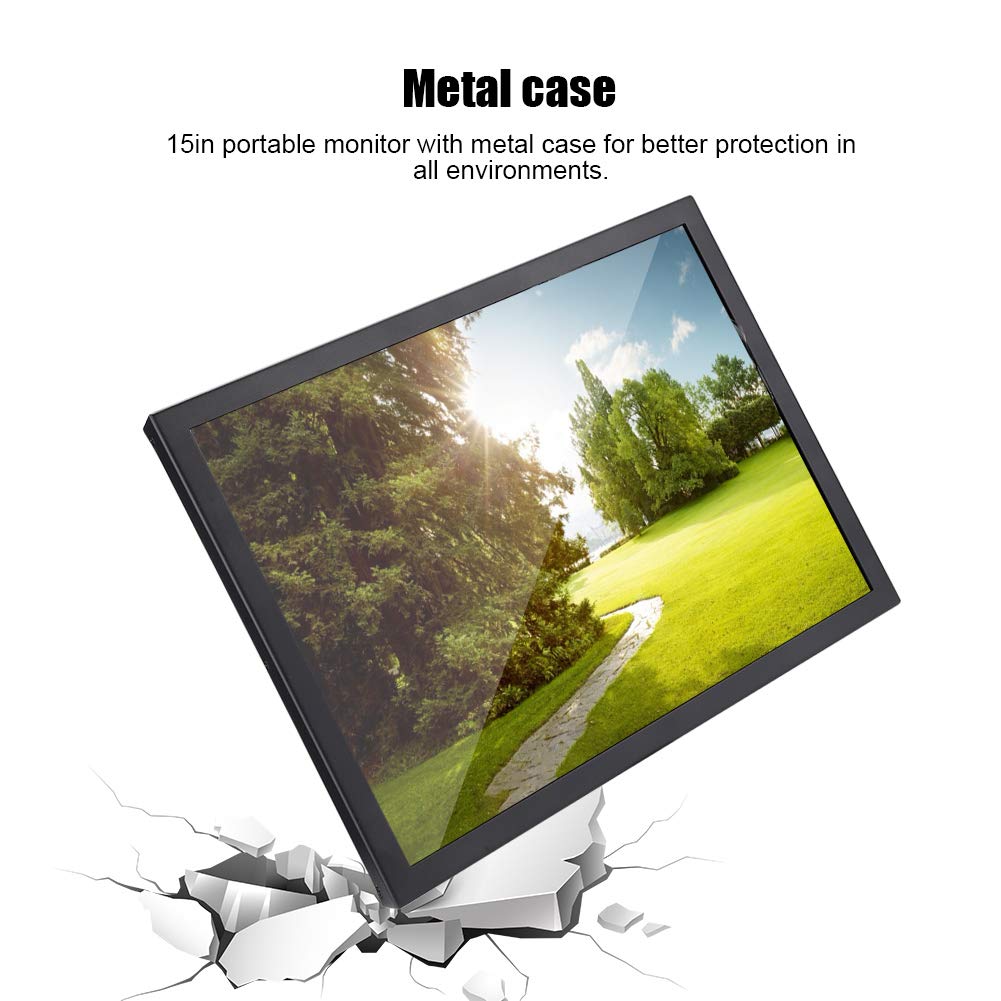 Sxhlseller Monitor Portátil, 15 Pulgadas 1024x768 HD Monitor Industrial de Metal Completo HDMI/VGA/AV/BNC/USB para PC, TV, CCTV, Cámara, Etc.(EU)