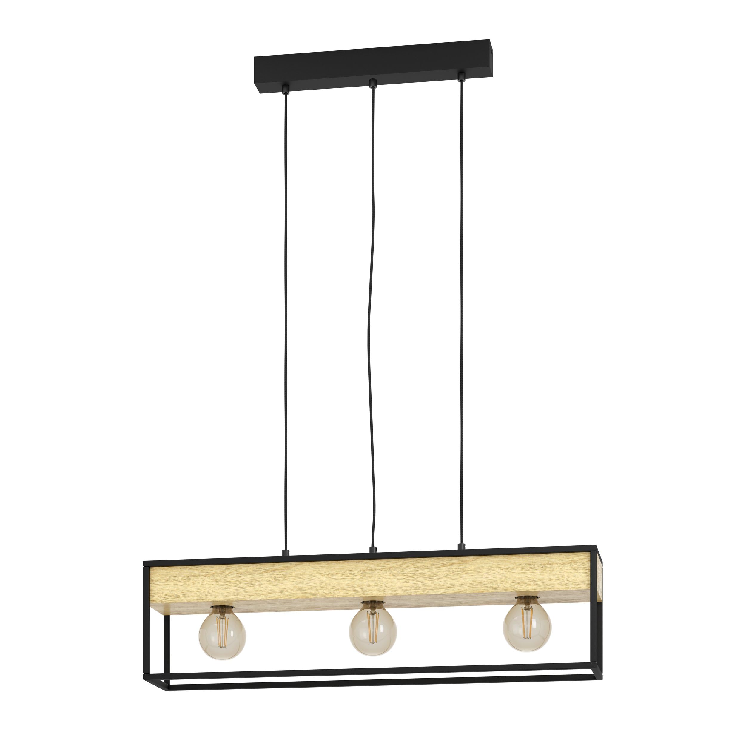 Eglo Black Libertad 1 Triple Lamp Linear Pendant In With Wood Detailin