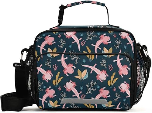 Axolotl - Bolsa de almuerzo reutilizable y ligera para hombres, mujeres, lonchera con correa de hombro ajustable y extraíble